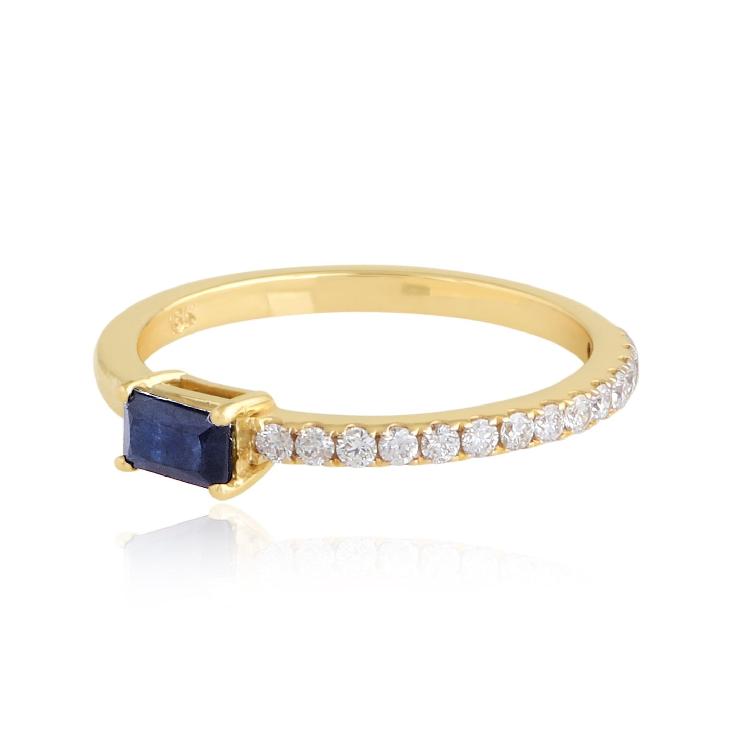 Solid 18Kt Yellow Gold SI Clarity HI Color Diamond Baguette Blue Sapphire Gemstone Ring Jewelry