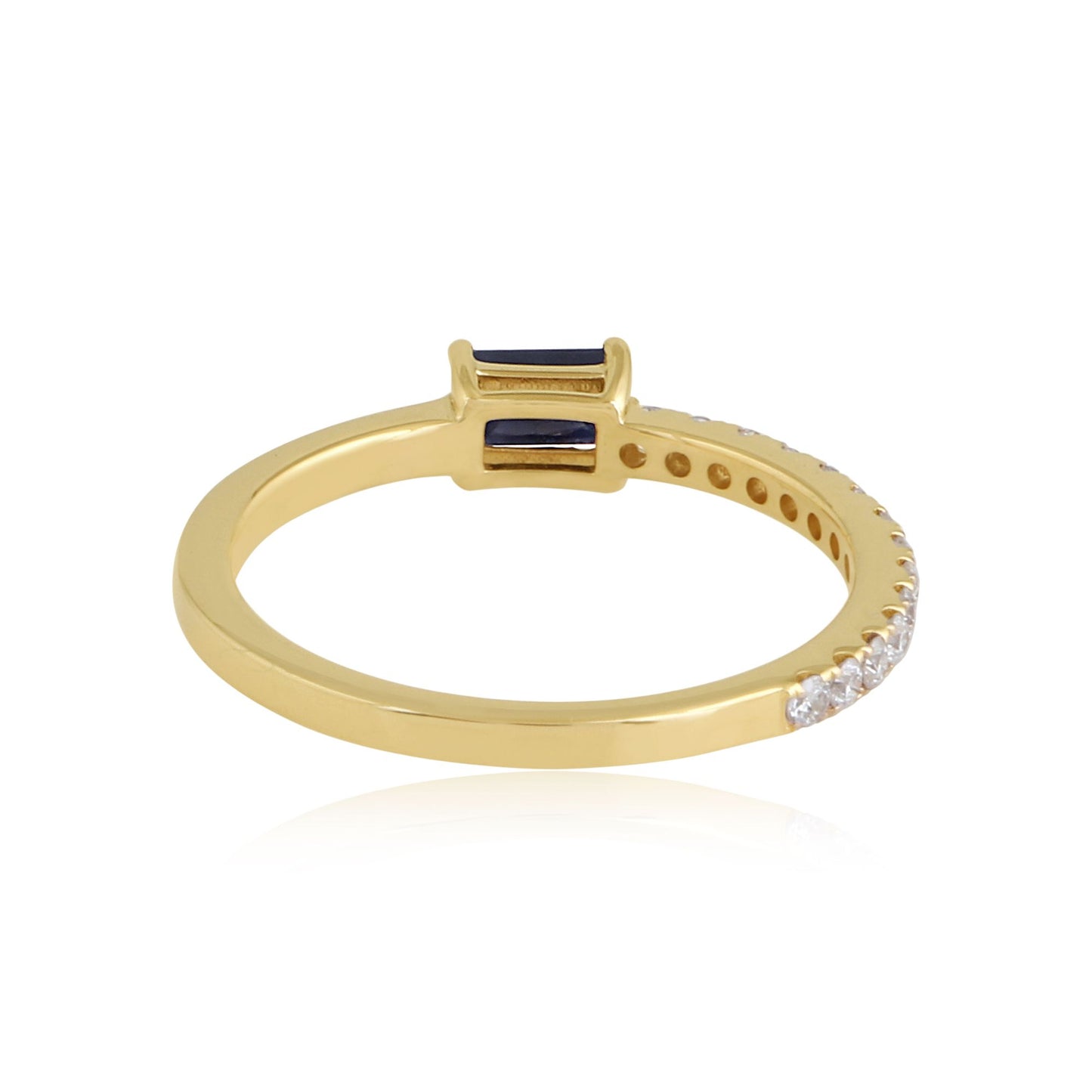 Solid 18Kt Yellow Gold SI Clarity HI Color Diamond Baguette Blue Sapphire Gemstone Ring Jewelry