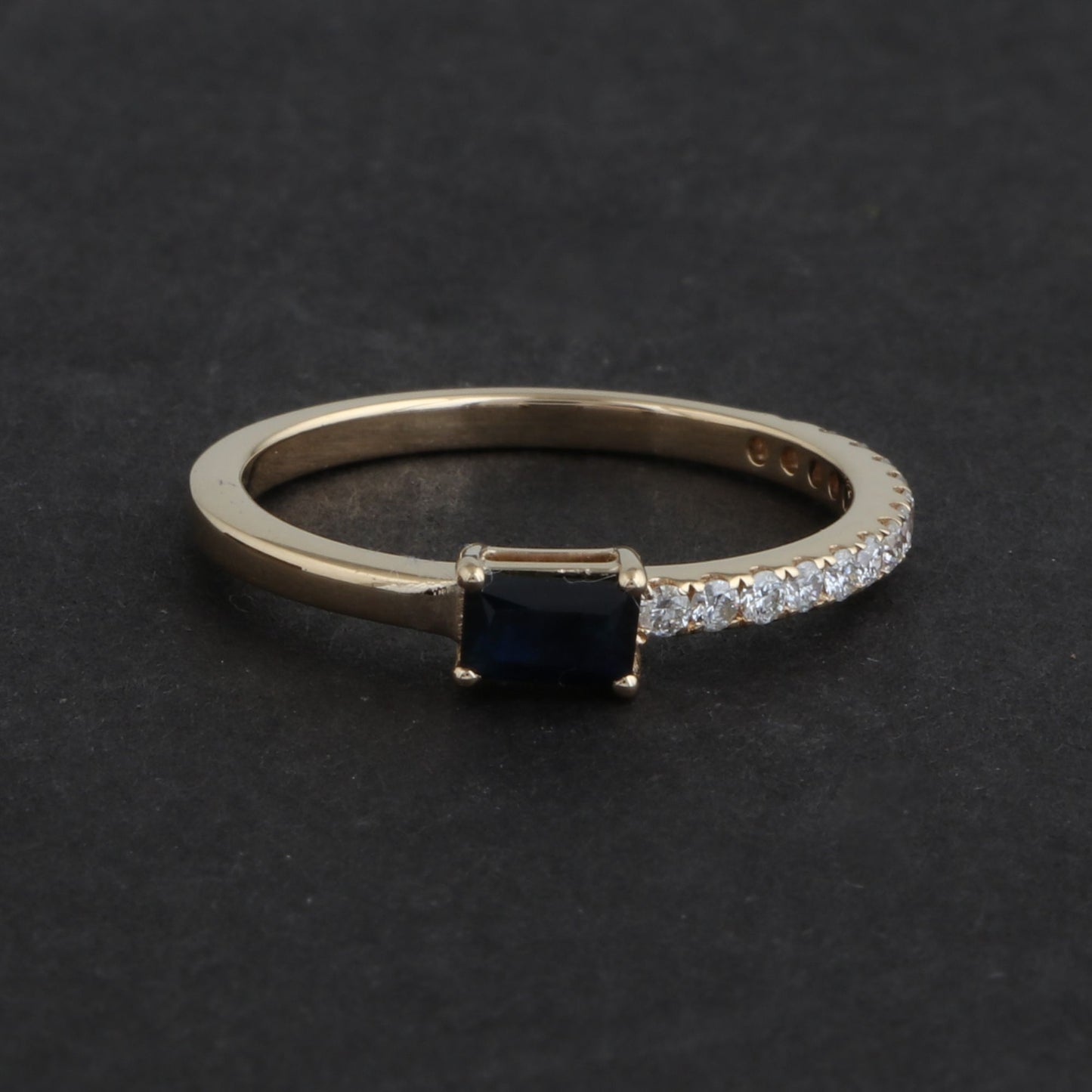 Solid 18Kt Yellow Gold SI Clarity HI Color Diamond Baguette Blue Sapphire Gemstone Ring Jewelry