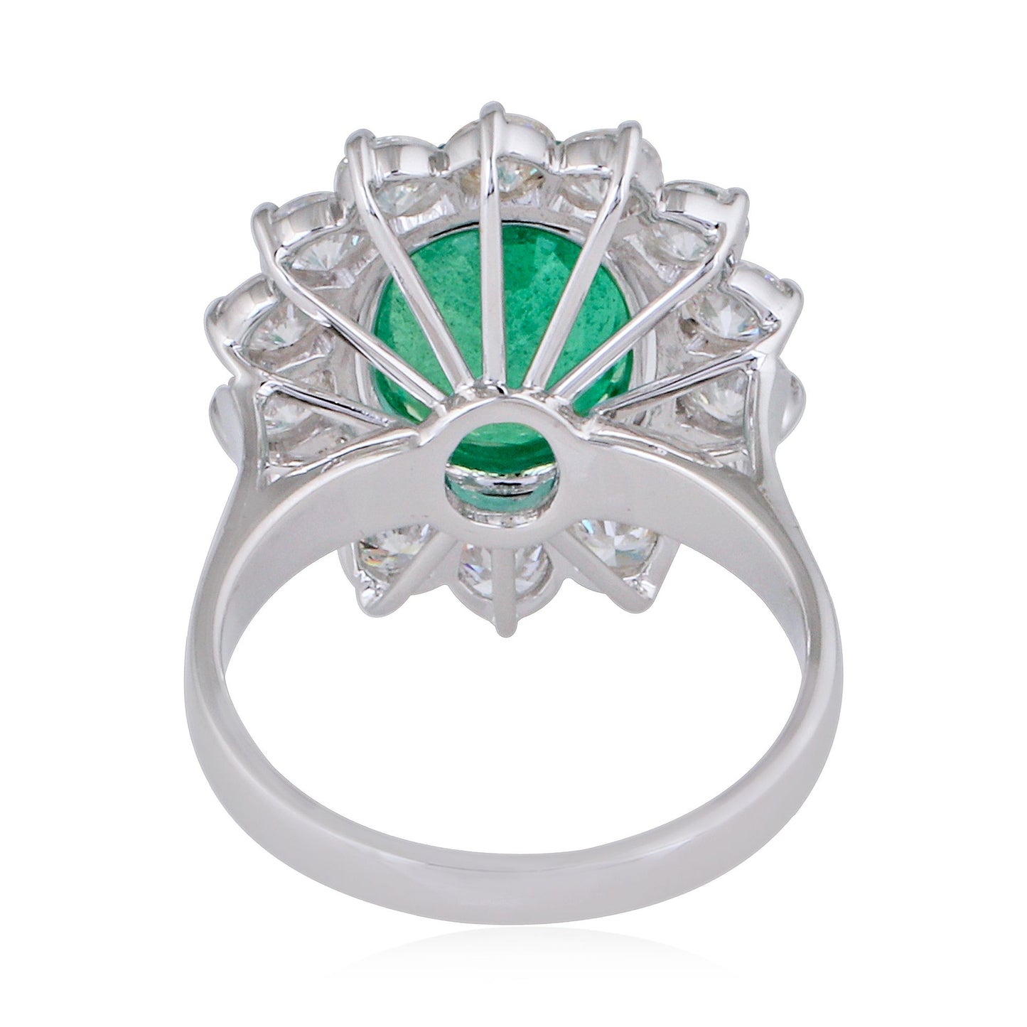 Round Shaped Emerald Solid 18Kt White Gold SI Clarity HI Color Diamond Promise Flower Ring