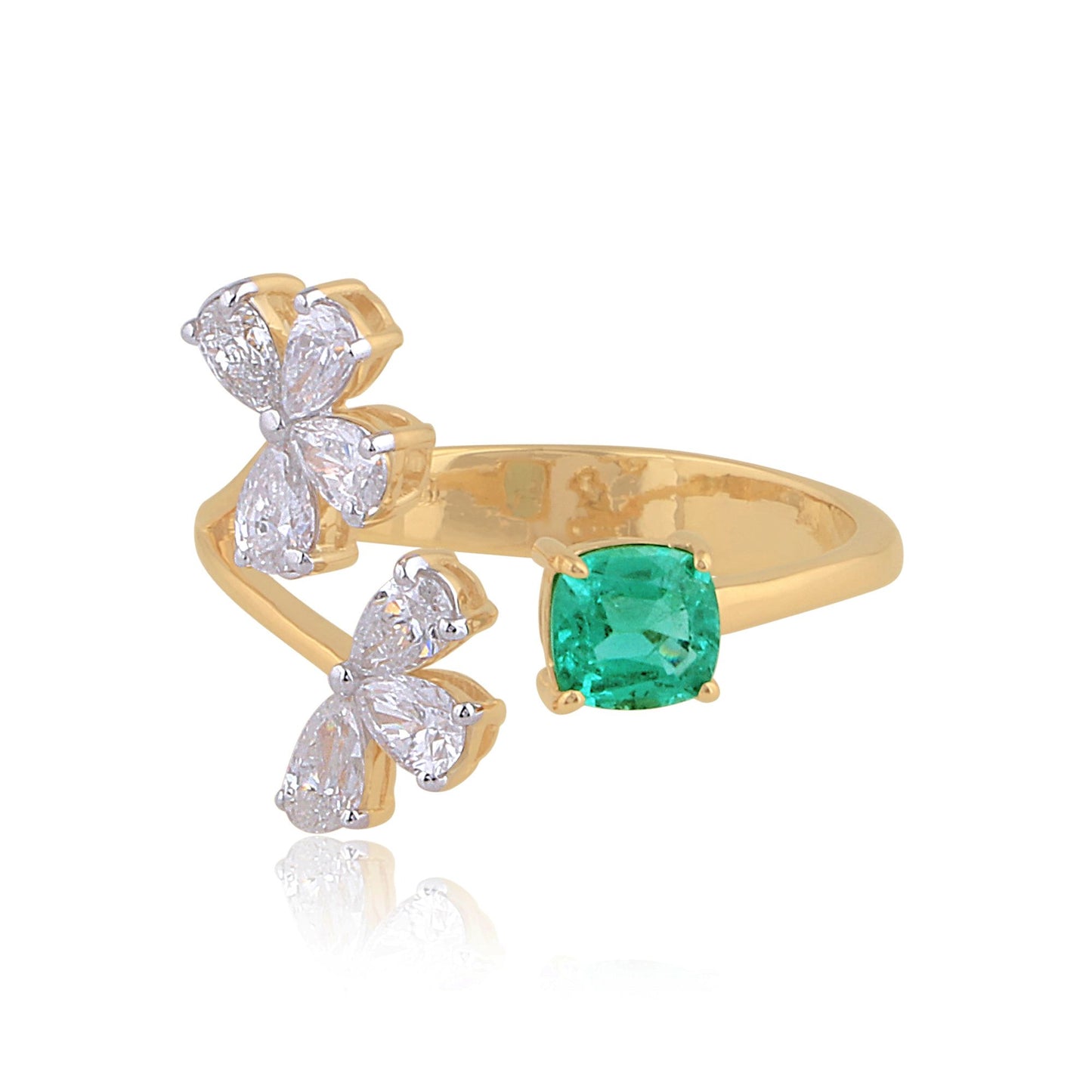 Natural Emerald Solid 18Kt Yellow Gold SI Clarity HI Color Diamond Proposal Ring