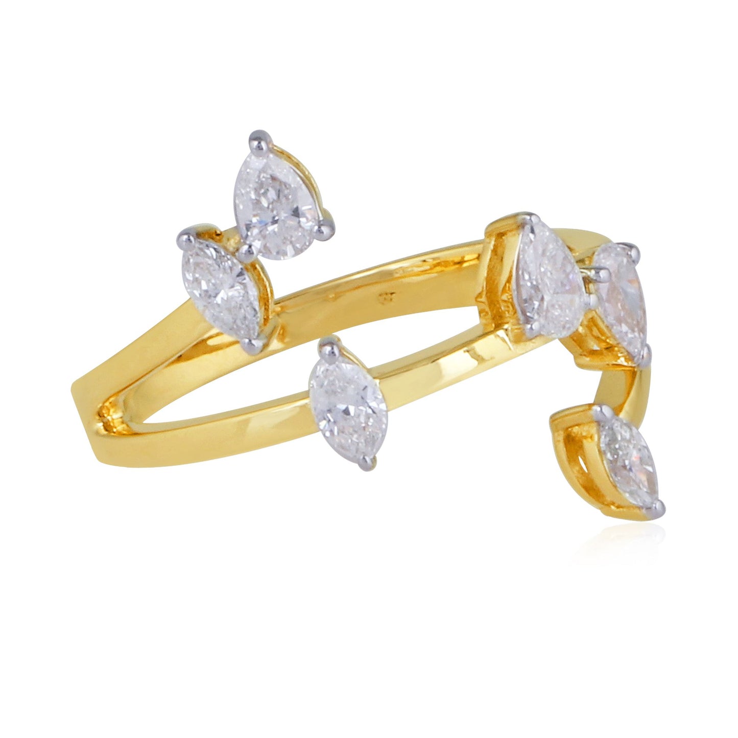 0.65 TCW Solid 18Kt Yellow Gold Marquise Shaped SI Clarity HI Color Diamond Proposal Ring