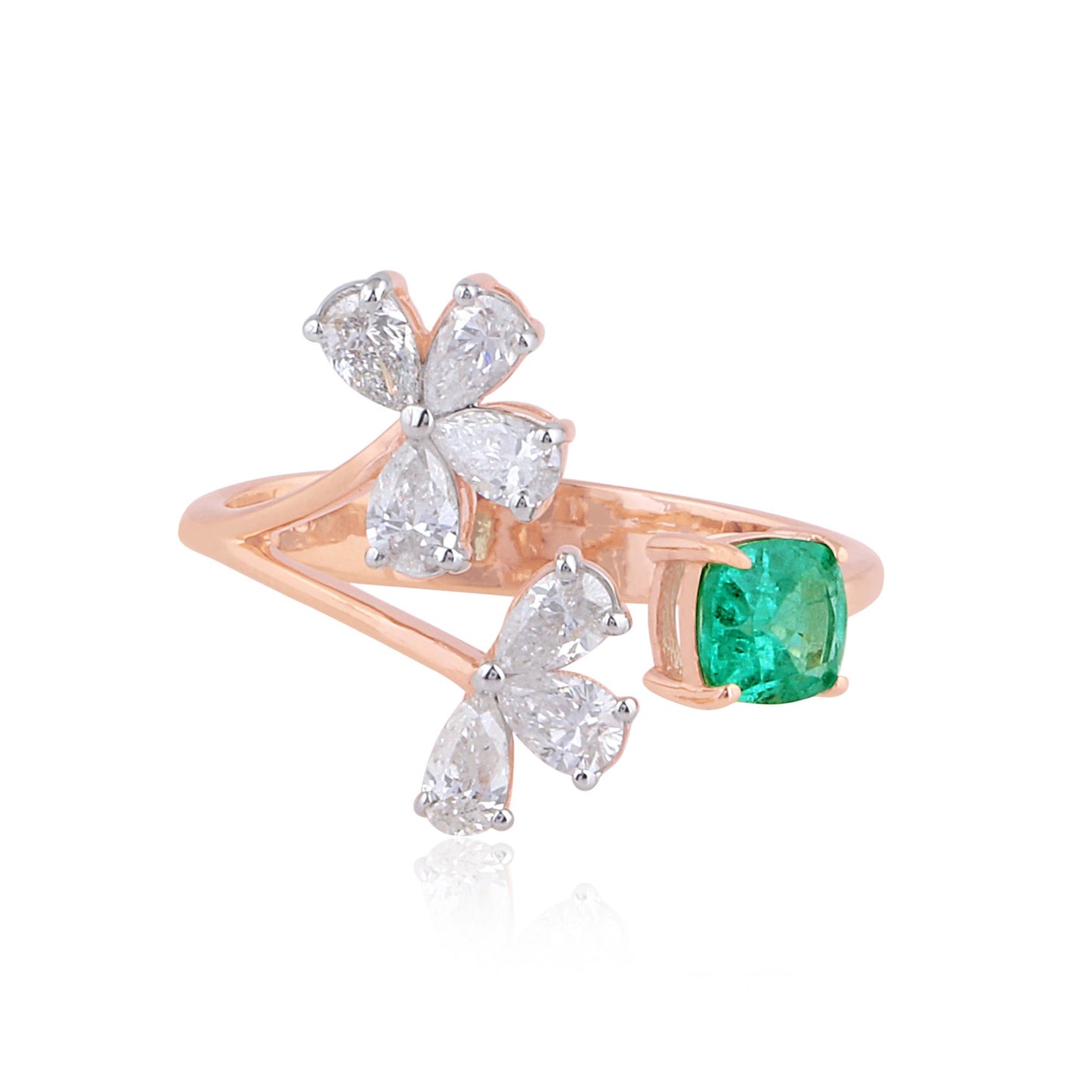 Real Emerald Solid 18Kt Rose Gold SI Clarity HI Color Diamond Promise Ring