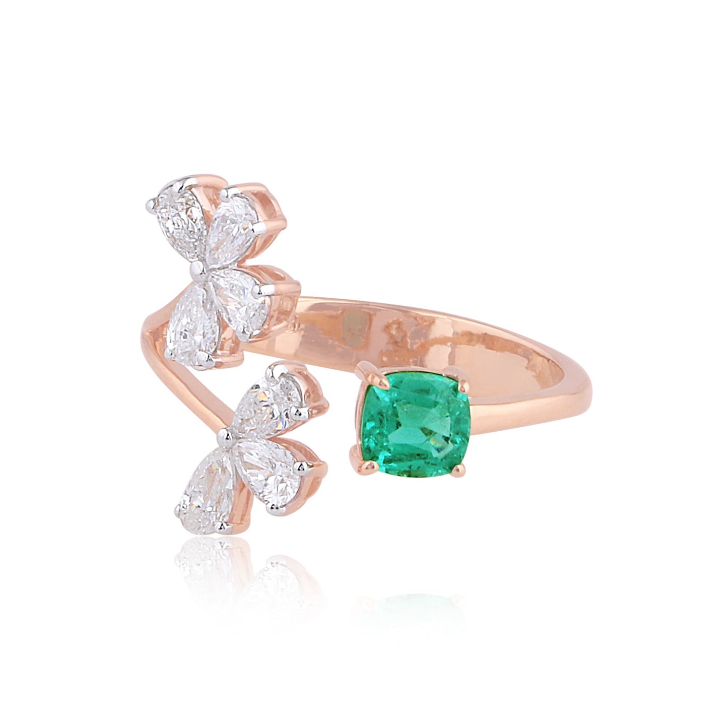 Real Emerald Solid 18Kt Rose Gold SI Clarity HI Color Diamond Promise Ring