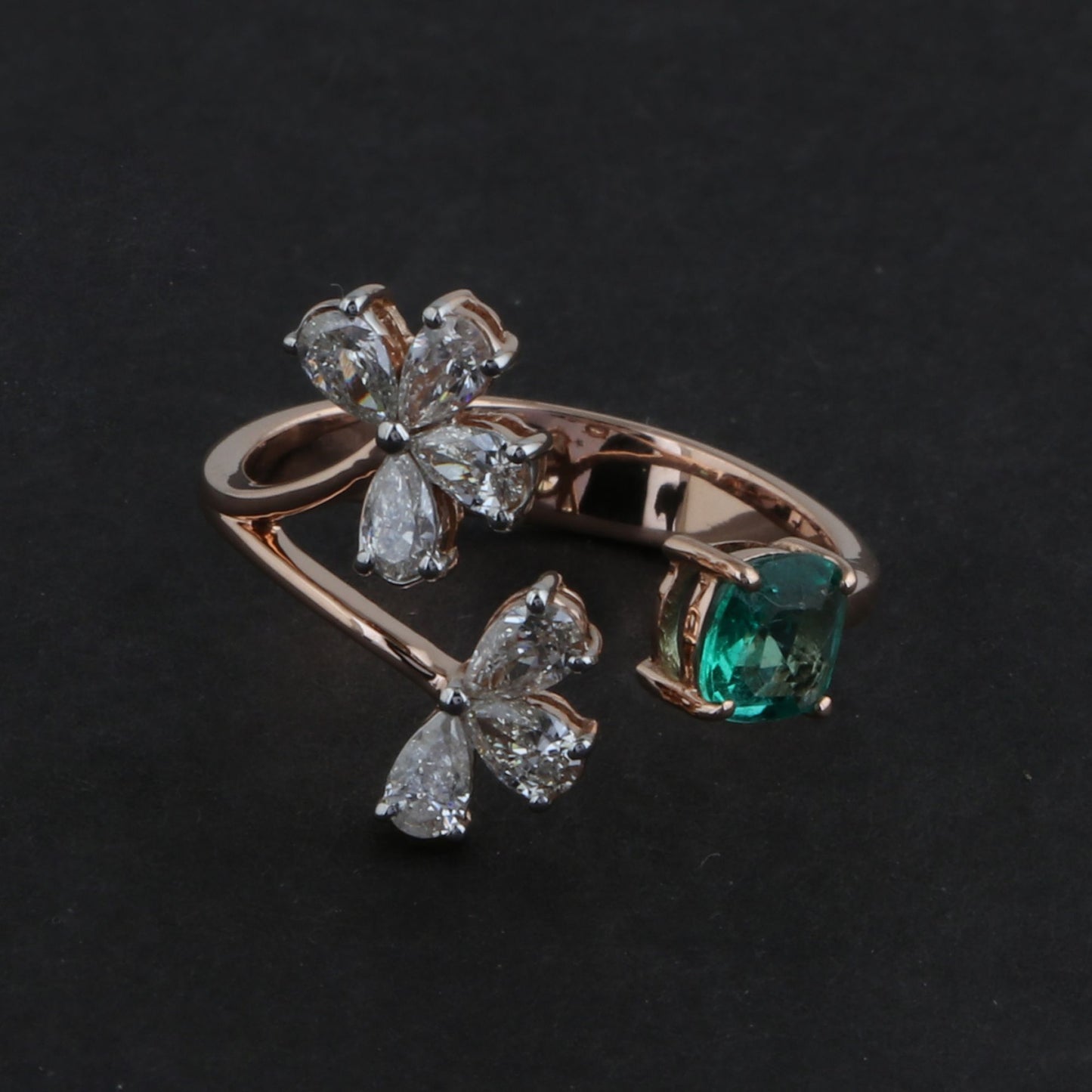 Real Emerald Solid 18Kt Rose Gold SI Clarity HI Color Diamond Promise Ring