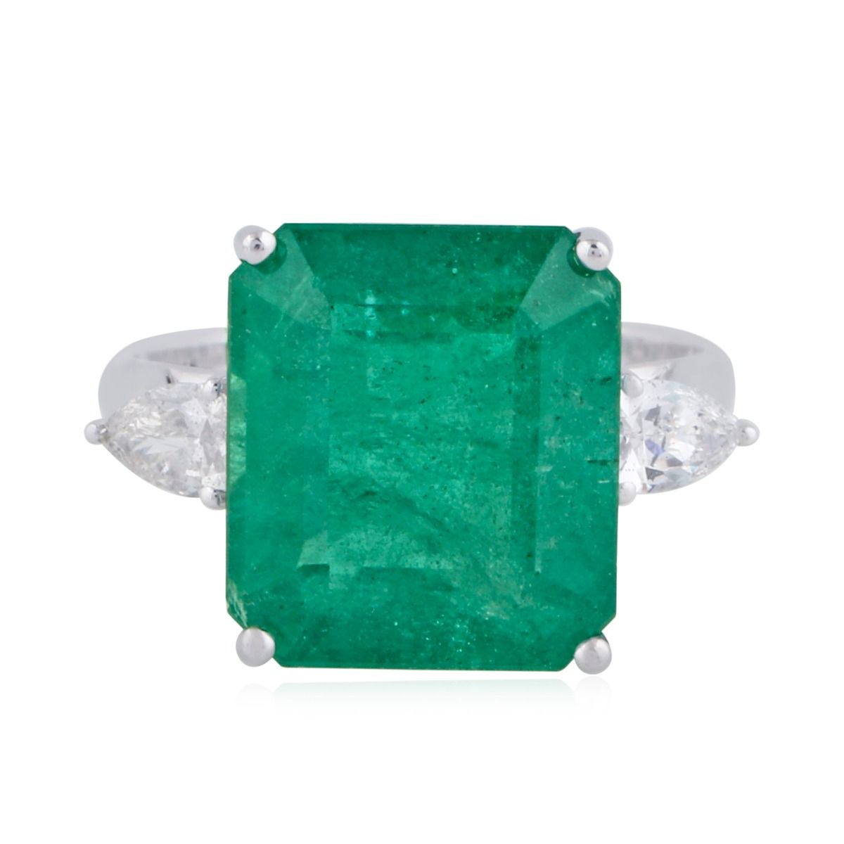 Emerald Gemstone Solid 18Kt White Gold SI Clarity HI Color Diamond Proposal Ring