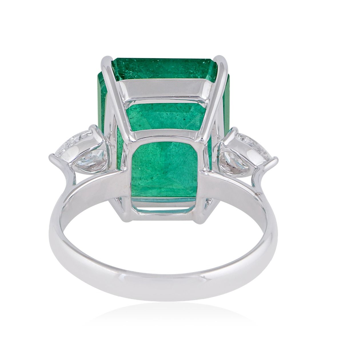 Emerald Gemstone Solid 18Kt White Gold SI Clarity HI Color Diamond Proposal Ring