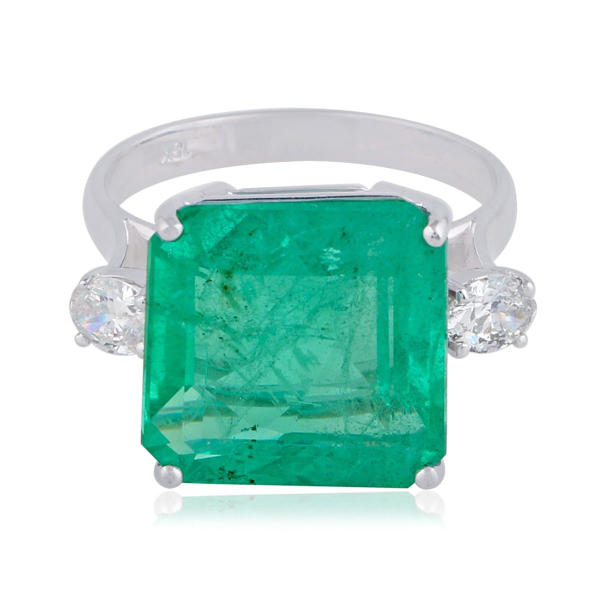 Solid 18Kt White Gold SI Clarity HI Color Diamond Promise Emerald Ring