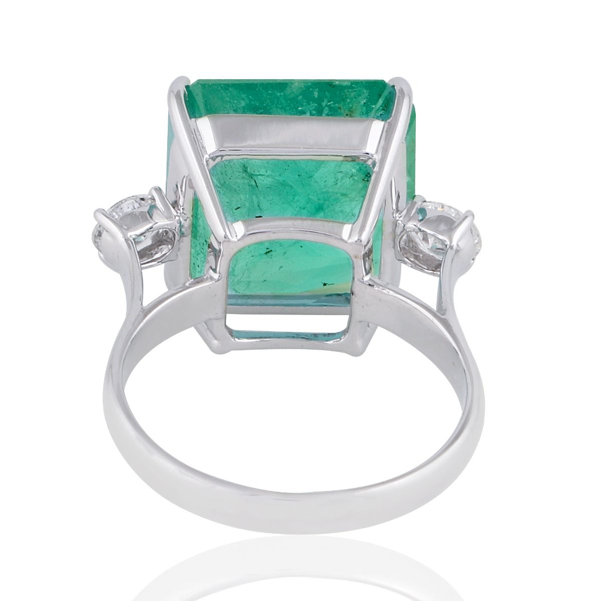 Solid 18Kt White Gold SI Clarity HI Color Diamond Promise Emerald Ring