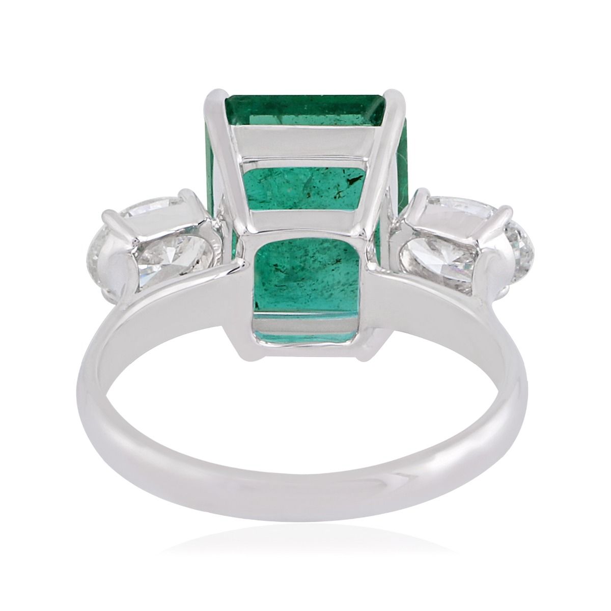 Solid 18Kt White Gold SI Clarity HI Color Diamond Proposal Emerald Ring