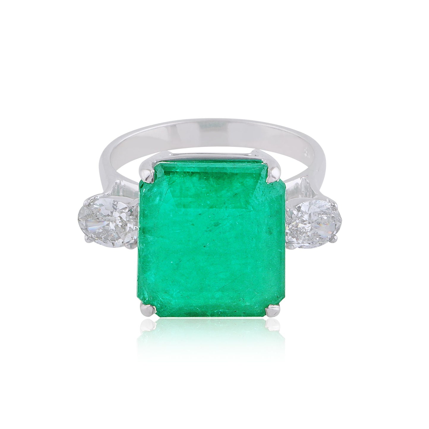 Cushion Shaped Emerald Solid 18 Kt White Gold SI Clarity HI Color Diamond Promise Ring