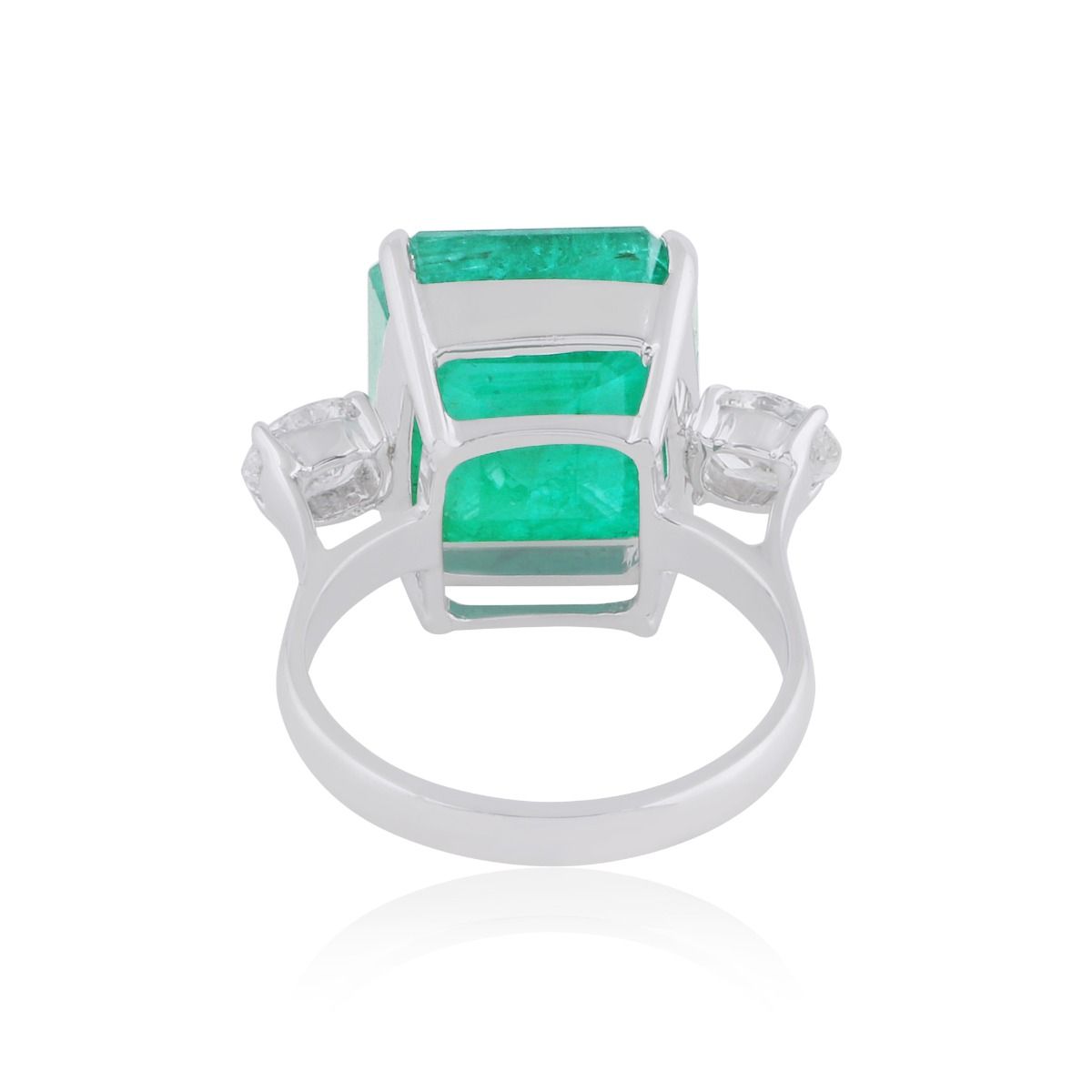 Cushion Shaped Emerald Solid 18 Kt White Gold SI Clarity HI Color Diamond Promise Ring