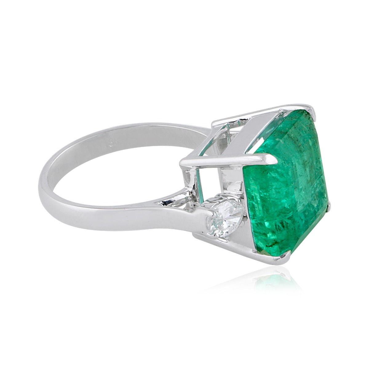 Natural Emerald Solid 18 Kt White Gold SI Clarity HI Color Diamond Proposal Ring