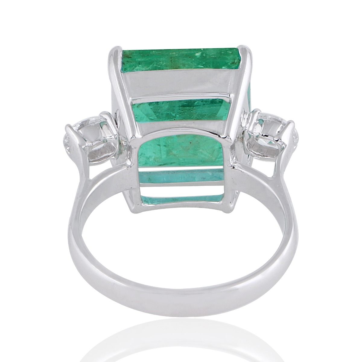 Natural Emerald Solid 18 Kt White Gold SI Clarity HI Color Diamond Proposal Ring