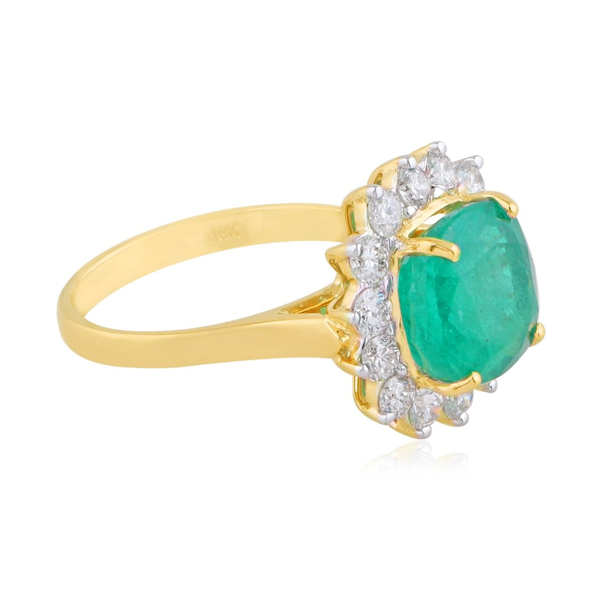 Solid 18 Kt Yellow Gold Natural Emerald SI Clarity HI Color Diamond Proposal Ring