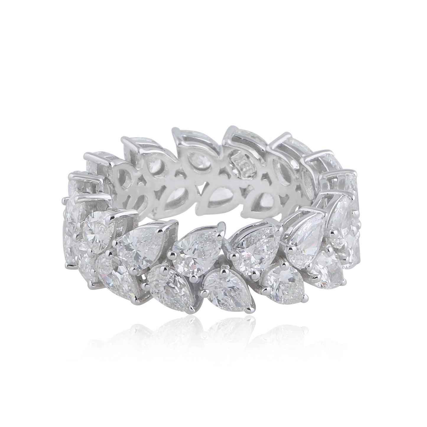 5.45 TCW Solid 18 Kt White Gold Pear Shaped SI Clarity HI Color Diamond Promise Eternity Ring