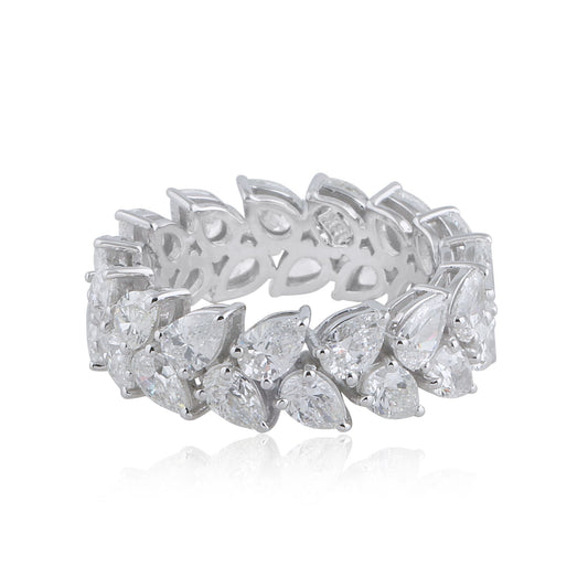 5.45 TCW Solid 18 Kt White Gold Pear Shaped SI Clarity HI Color Diamond Promise Eternity Ring