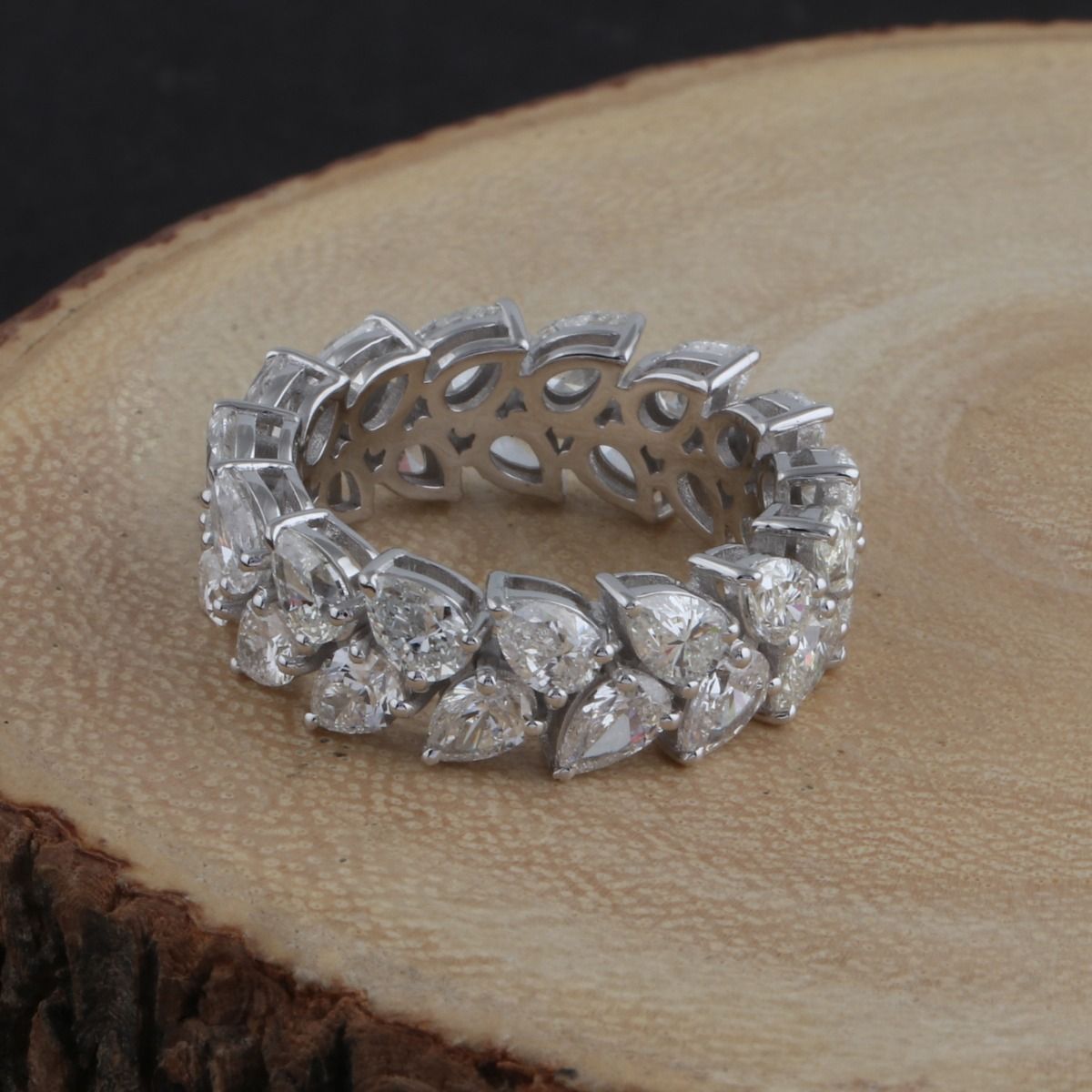 5.45 TCW Solid 18 Kt White Gold Pear Shaped SI Clarity HI Color Diamond Promise Eternity Ring