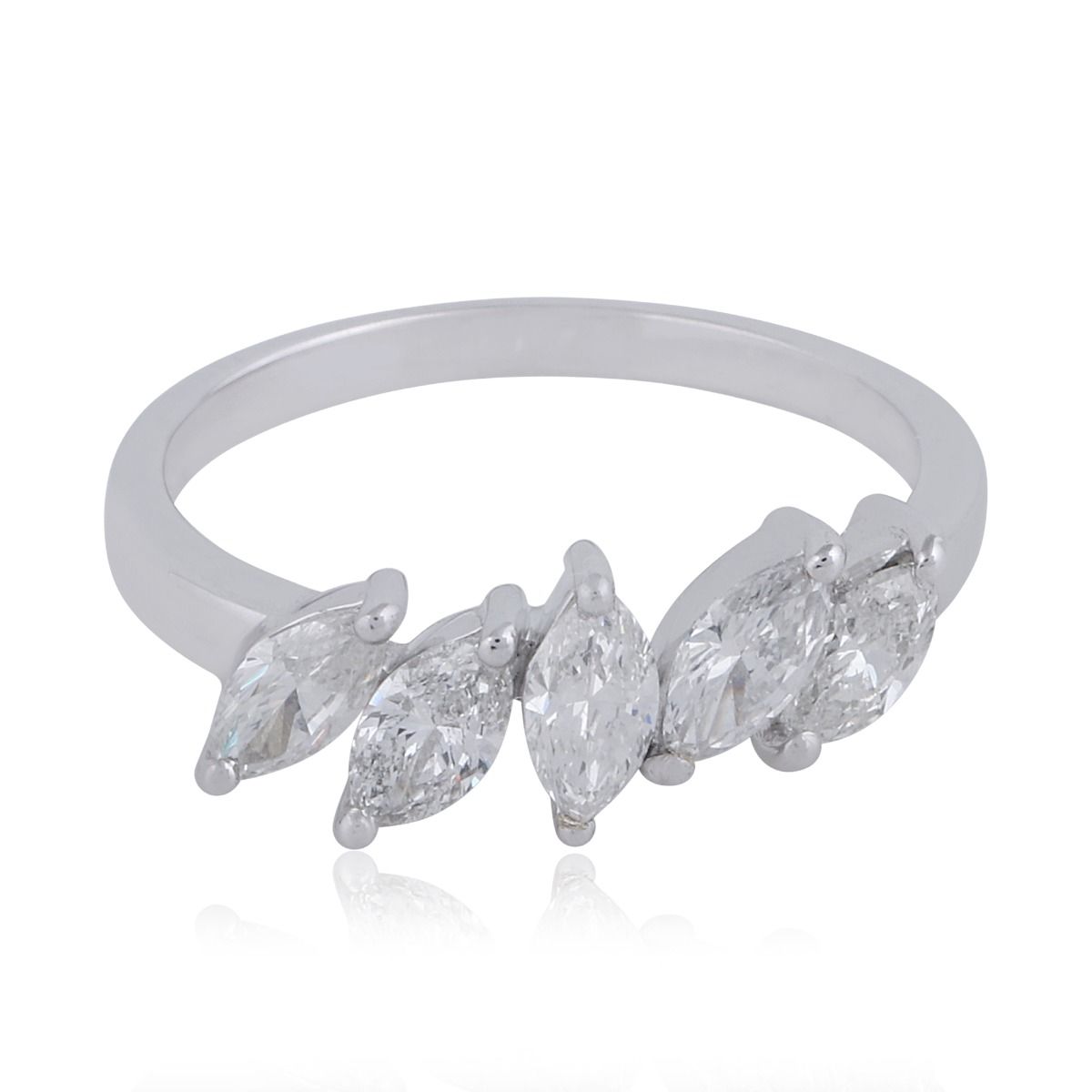 Marquise Shaped SI/HI Diamond Solid 18 Kt White Gold Promise Ring