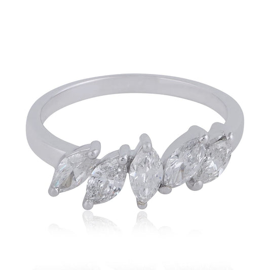 Marquise Shaped SI/HI Diamond Solid 18 Kt White Gold Promise Ring