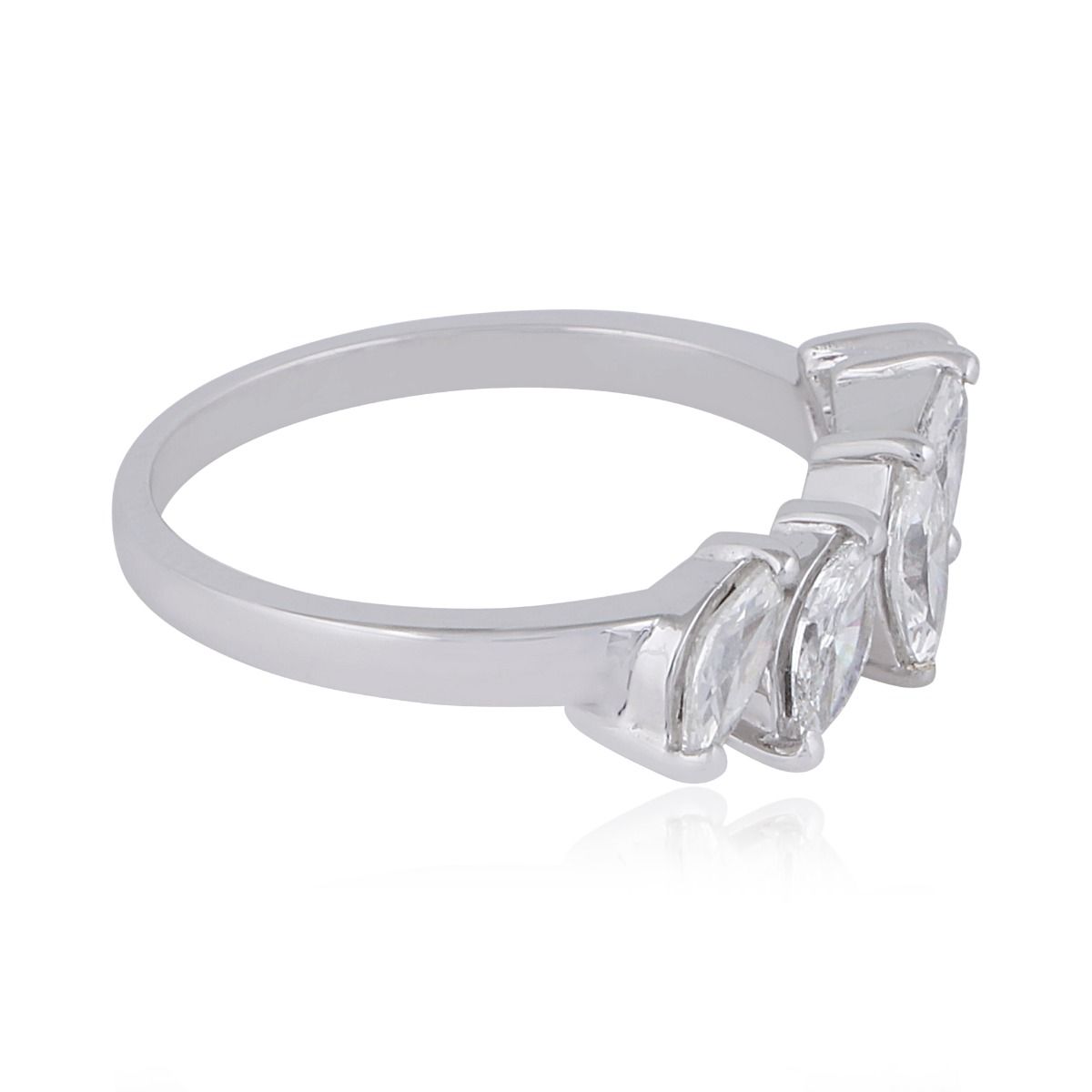 Marquise Shaped SI/HI Diamond Solid 18 Kt White Gold Promise Ring