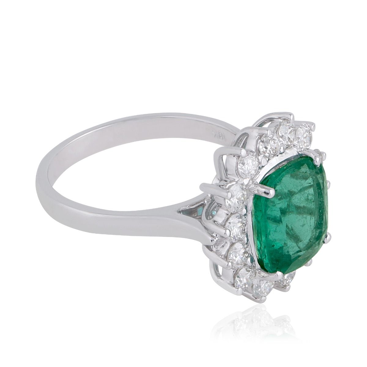 Real Emerald Solid 18 Kt White Gold SI Clarity HI Color Round Diamond Promise Ring