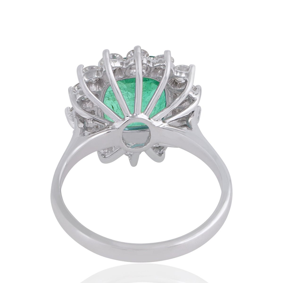 Real Emerald Solid 18 Kt White Gold SI Clarity HI Color Round Diamond Promise Ring