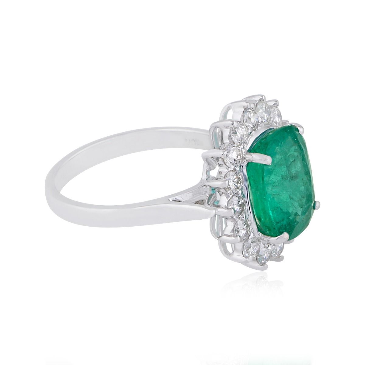 Genuine Emerald Solid 18 Kt White Gold SI Clarity HI Color Round Diamond Promise Ring