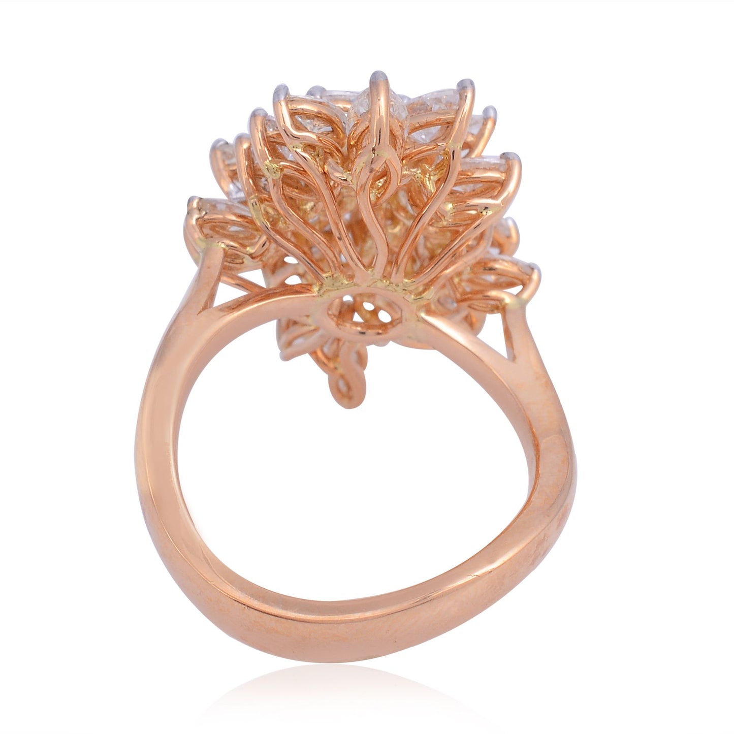 3.35 TCW Solid 18 Kt Rose Gold SI Clarity HI Color Marquise Shaped Diamond Proposal Flower Ring