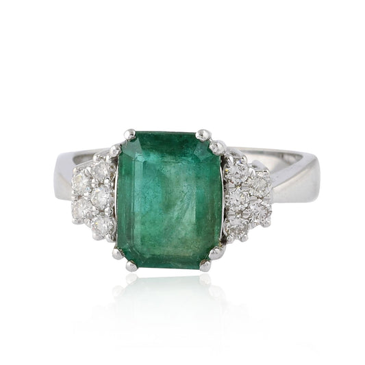 Solid 18Kt White Gold SI Clarity HI Color Diamond Emerald Gemstone Ring Gold Products Online