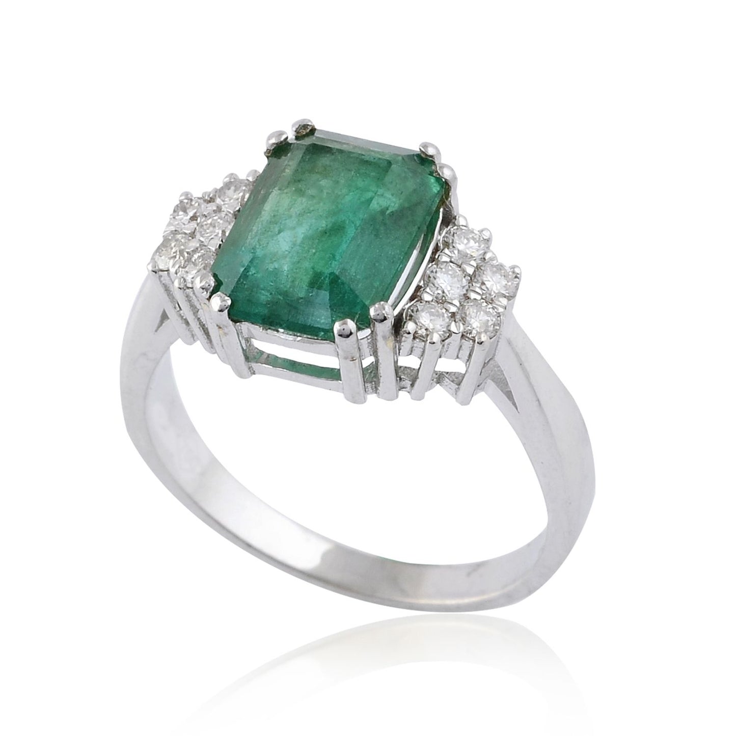 Solid 18Kt White Gold SI Clarity HI Color Diamond Emerald Gemstone Ring Gold Products Online