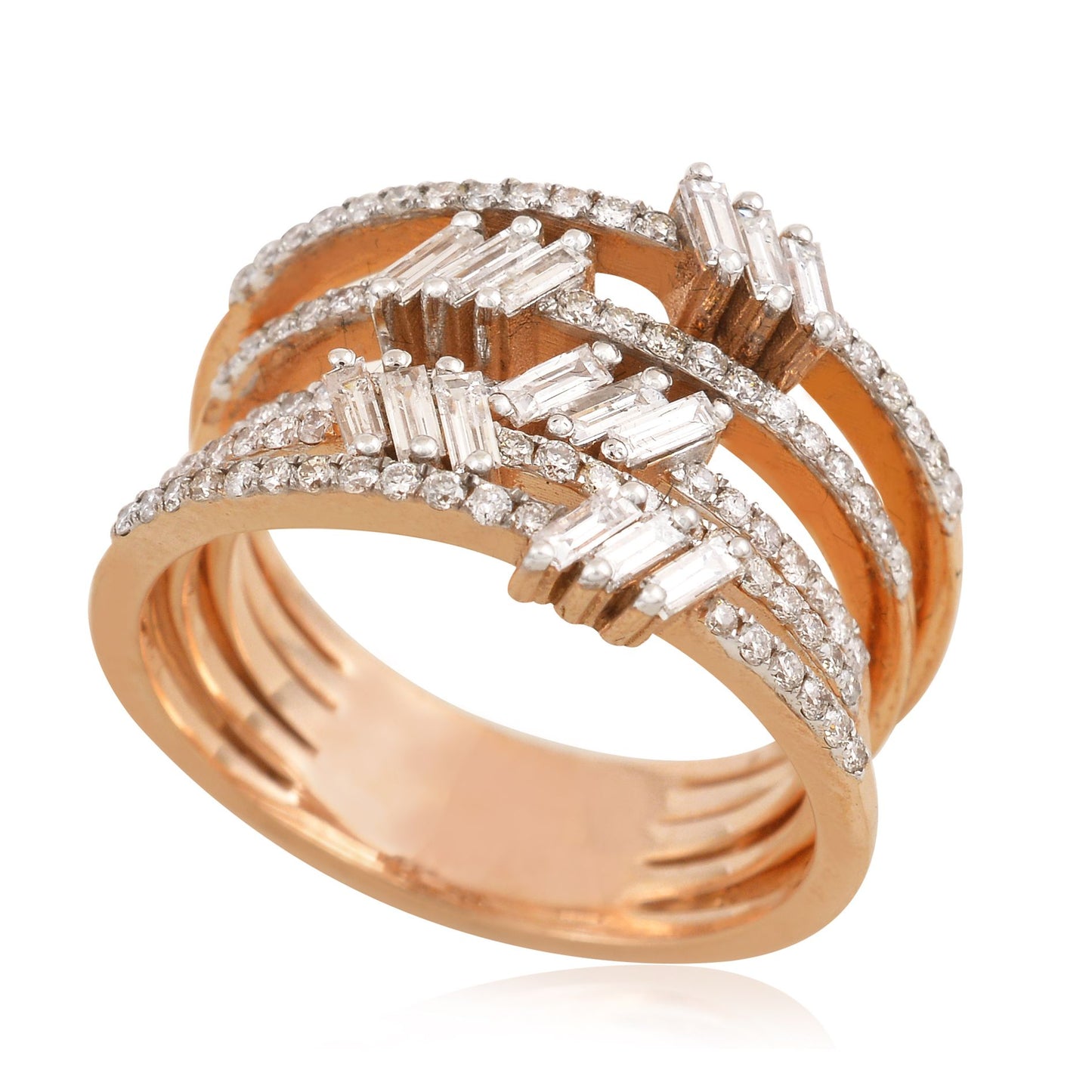 Natural 1.30 Ct. SI/HI Baguette Diamond Multi Band Ring 18k Rose Gold Jewelry