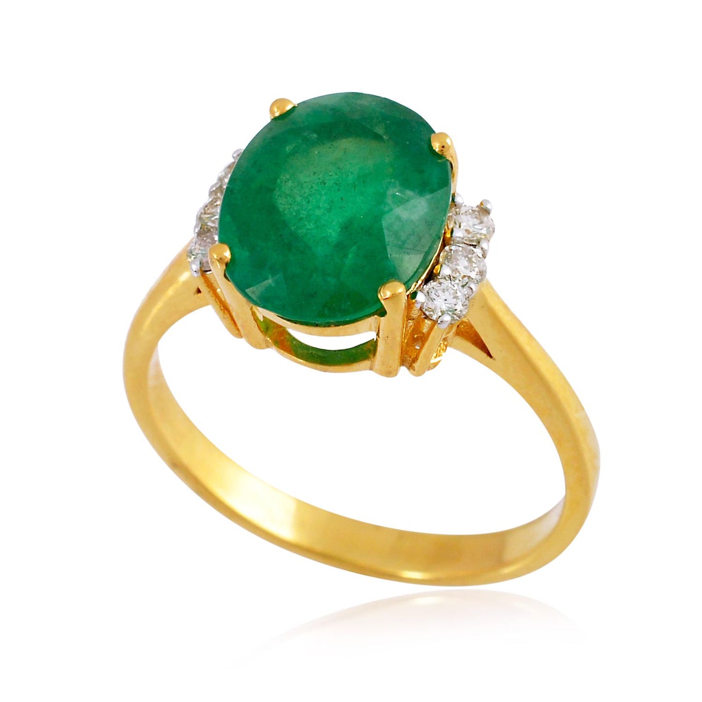 Solid 18Kt Yellow Gold SI Clarity HI Color Diamond Emerald Gemstone Band Ring