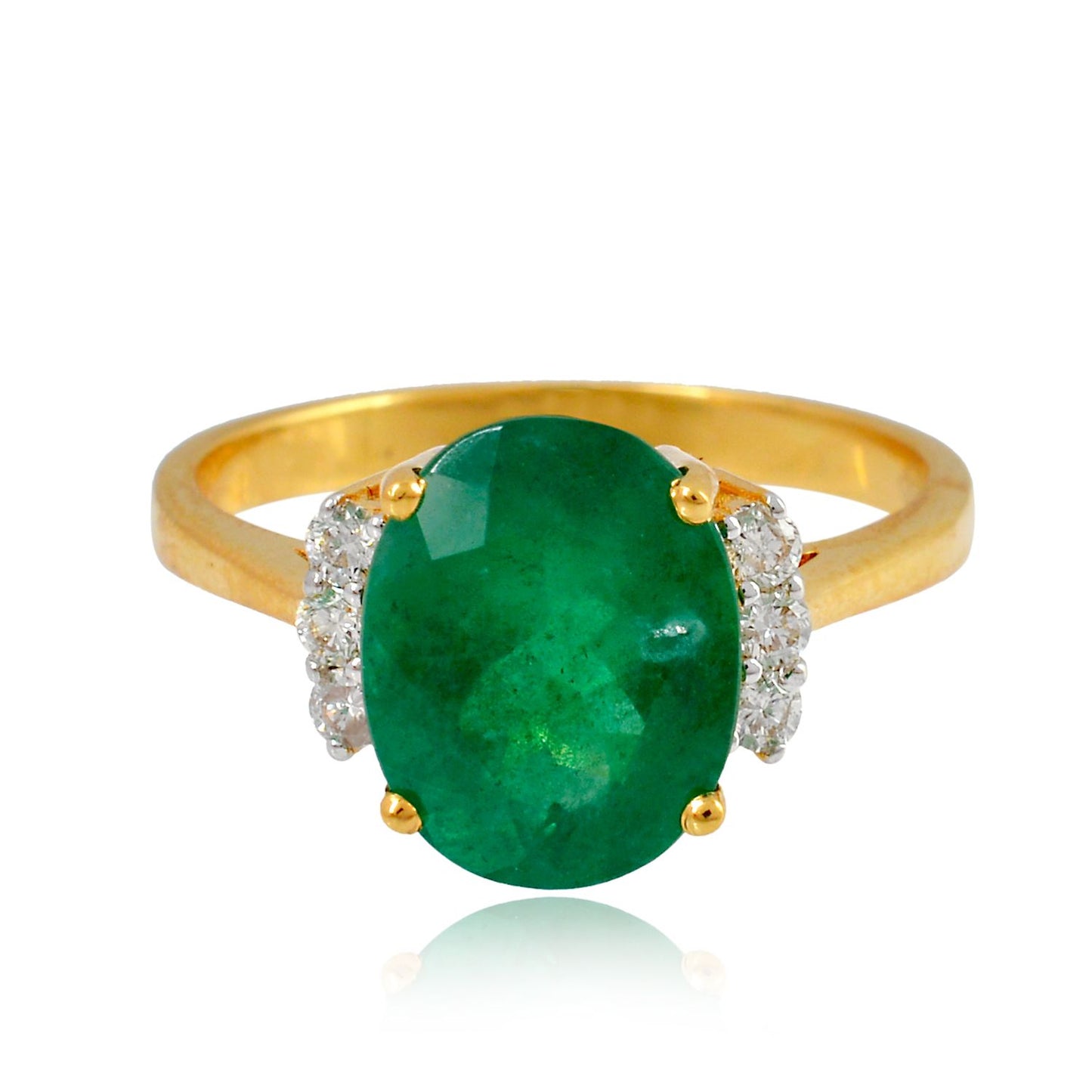 Solid 18Kt Yellow Gold SI Clarity HI Color Diamond Emerald Gemstone Band Ring