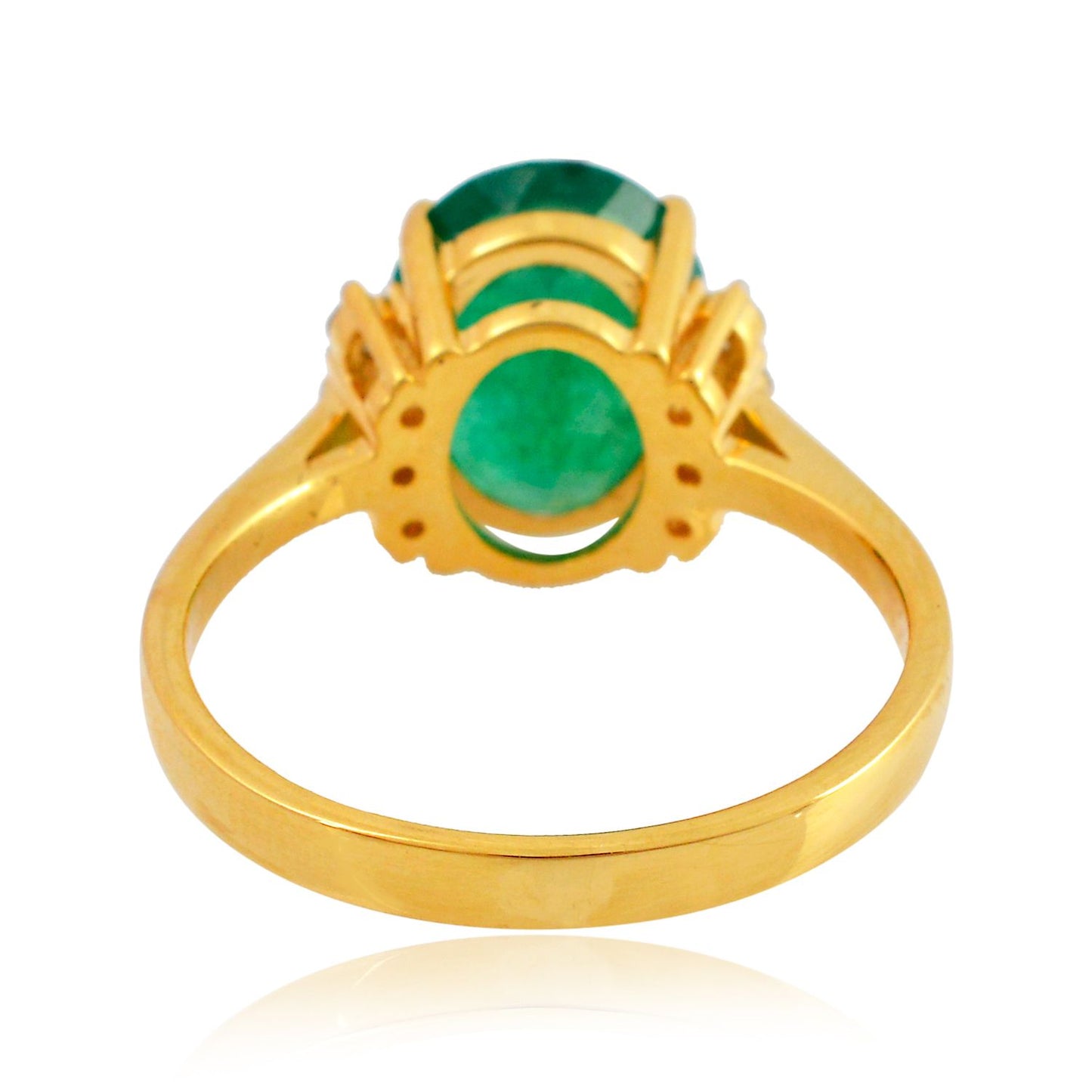 Solid 18Kt Yellow Gold SI Clarity HI Color Diamond Emerald Gemstone Band Ring