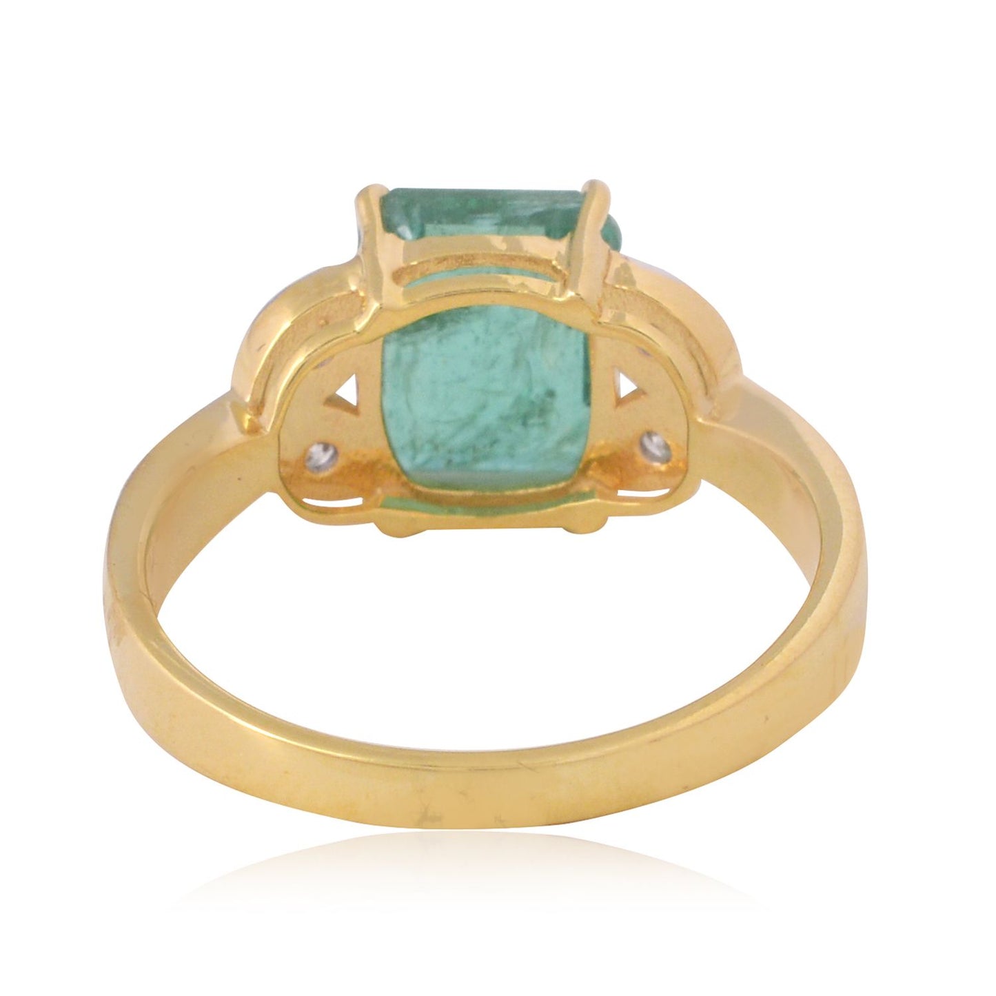 Solid 18Kt Yellow Gold SI Clarity HI Color Diamond Emerald Gemstone Ring