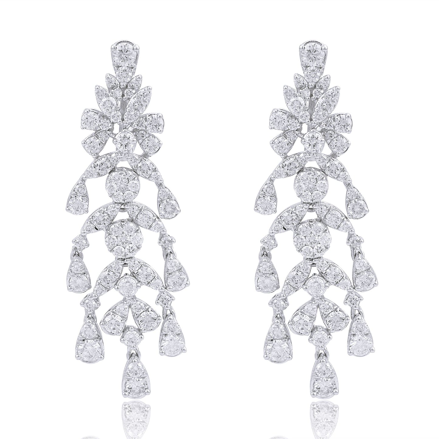 5.5 TCW Solid 10 Kt White Gold SI Clarity HI Color Round Diamond Handmade Dangle Earrings