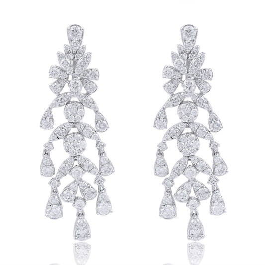 5.5 TCW Solid 10 Kt White Gold SI Clarity HI Color Round Diamond Handmade Dangle Earrings