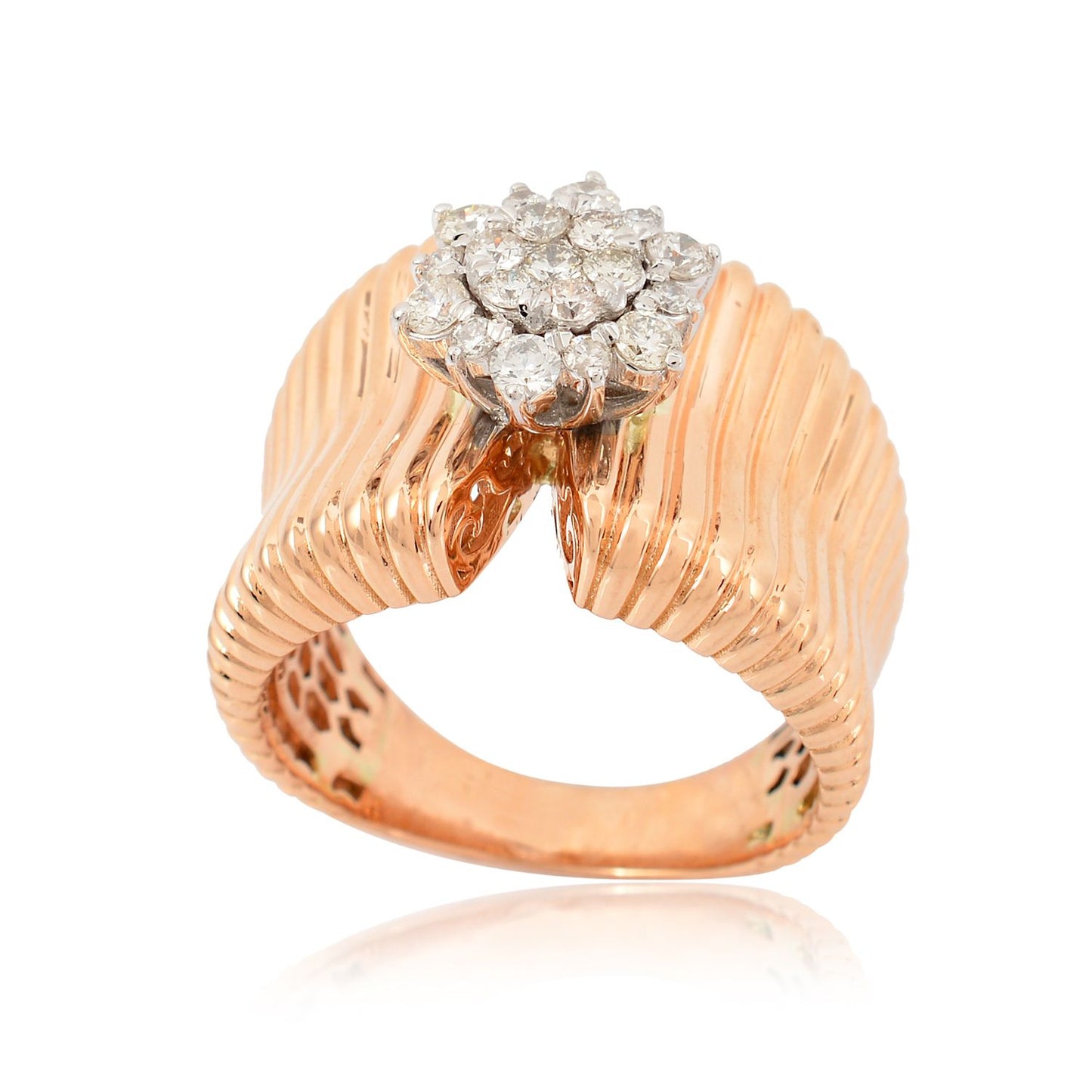 0.7 TCW Solid 18Kt Rose Gold SI Clarity HI Color Diamond Designer Ring Online Shopping