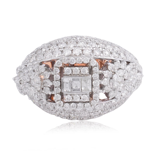 2.4 TCW Solid 18Kt Rose Gold SI Clarity HI Color Diamond Cluster Dome Ring