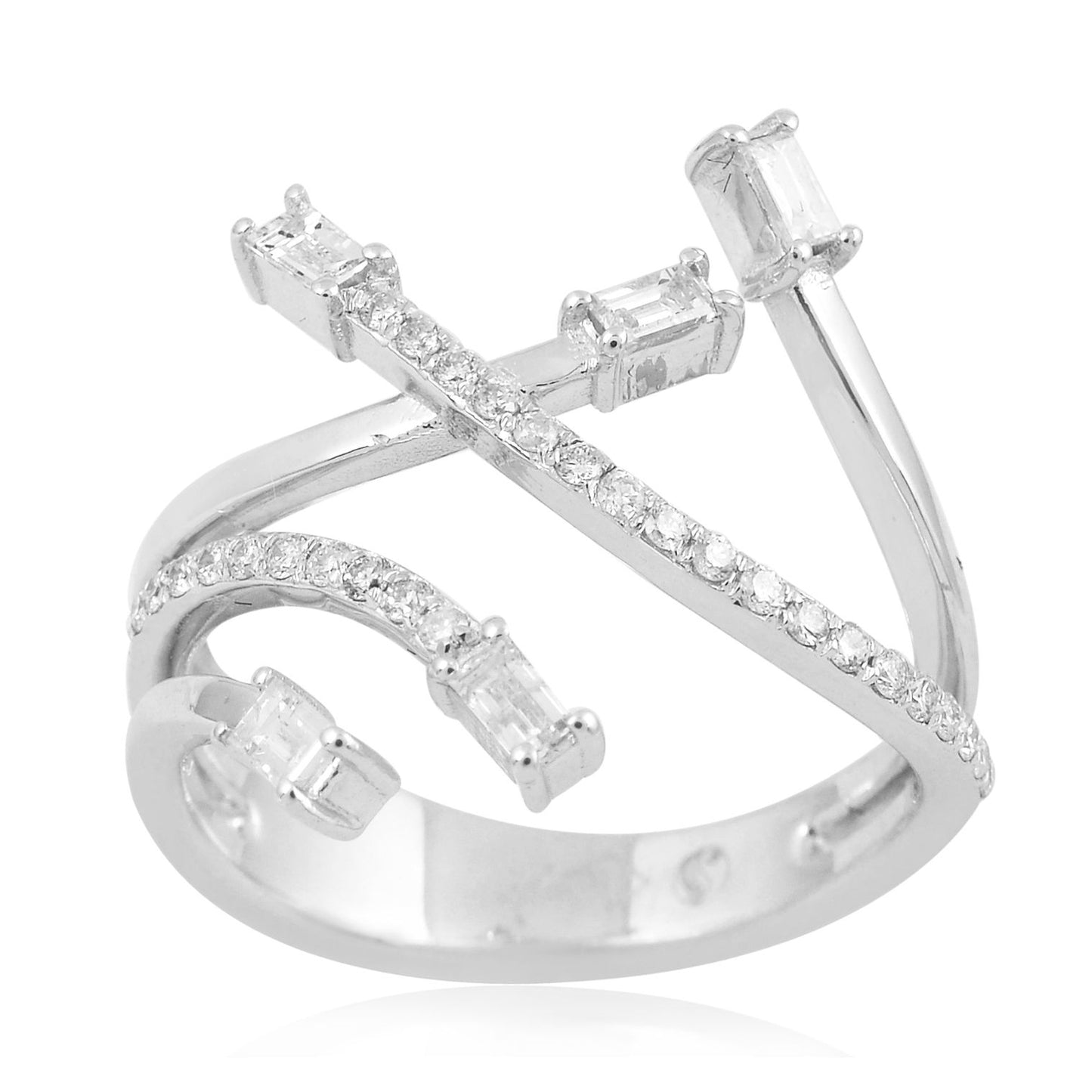 0.5 TCW Solid 18Kt White Gold SI Clarity HI Color Diamond Multi Shank Cuff Ring