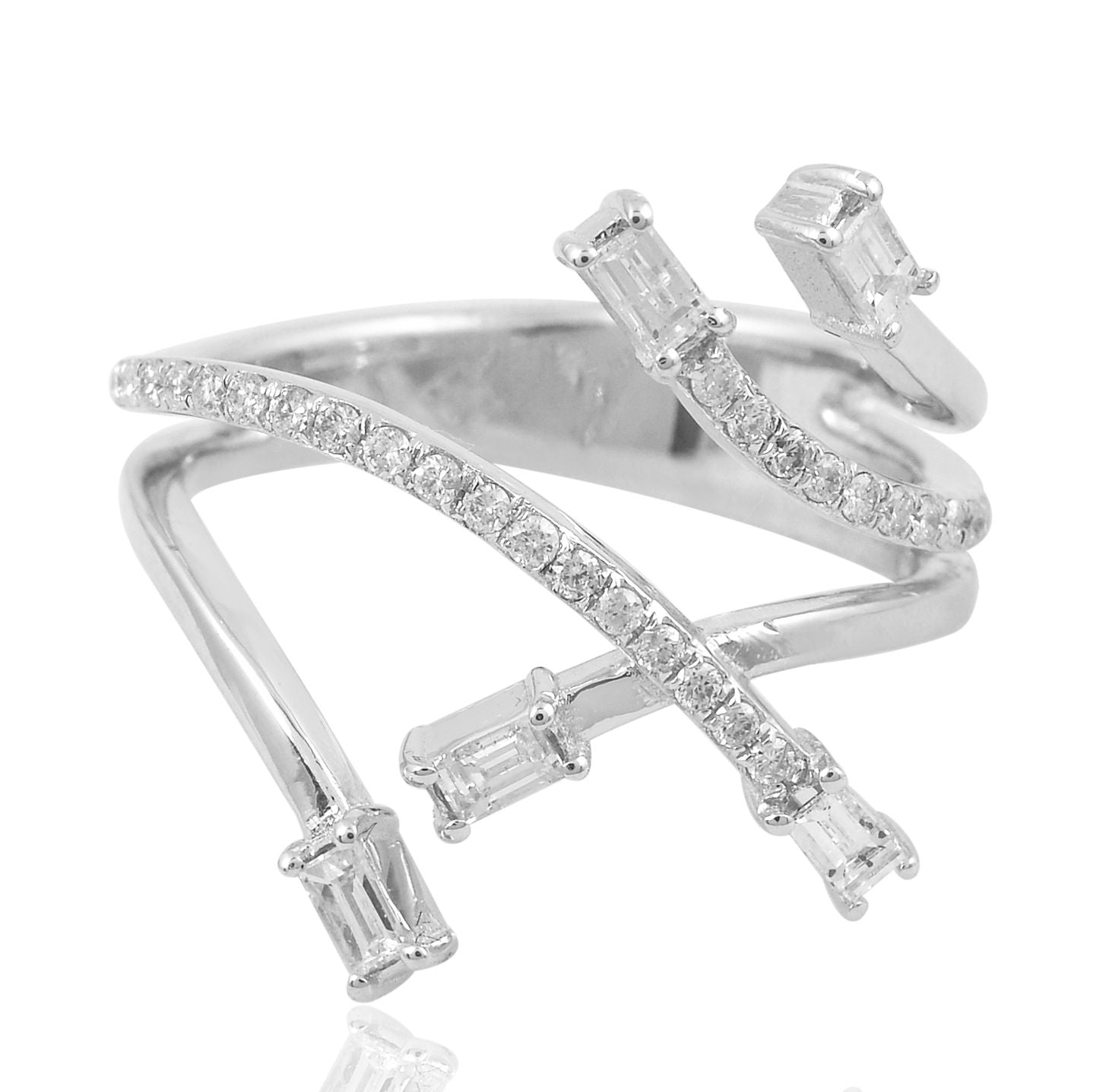 0.5 TCW Solid 18Kt White Gold SI Clarity HI Color Diamond Multi Shank Cuff Ring