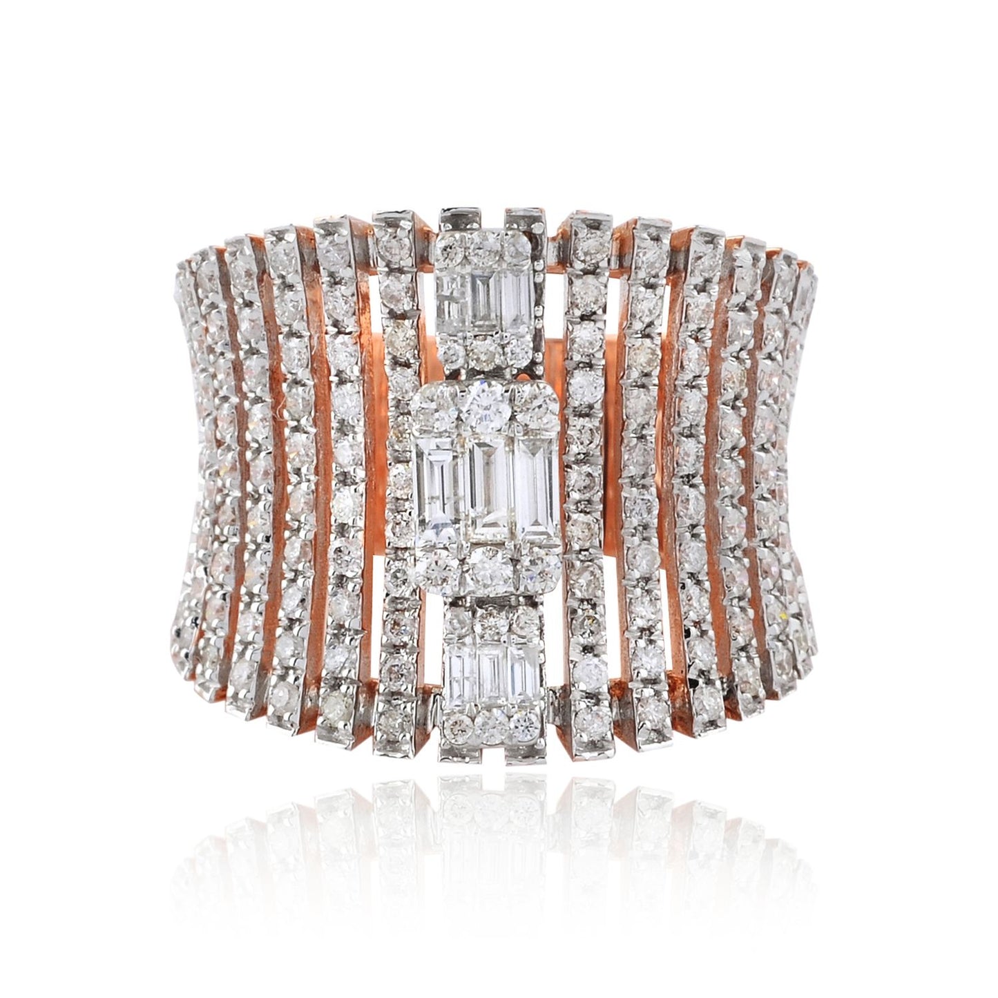 1.45 TCW Solid 18Kt Rose Gold SI Clarity HI Color Diamond Cage Ring Indian Gold Jewelry Online