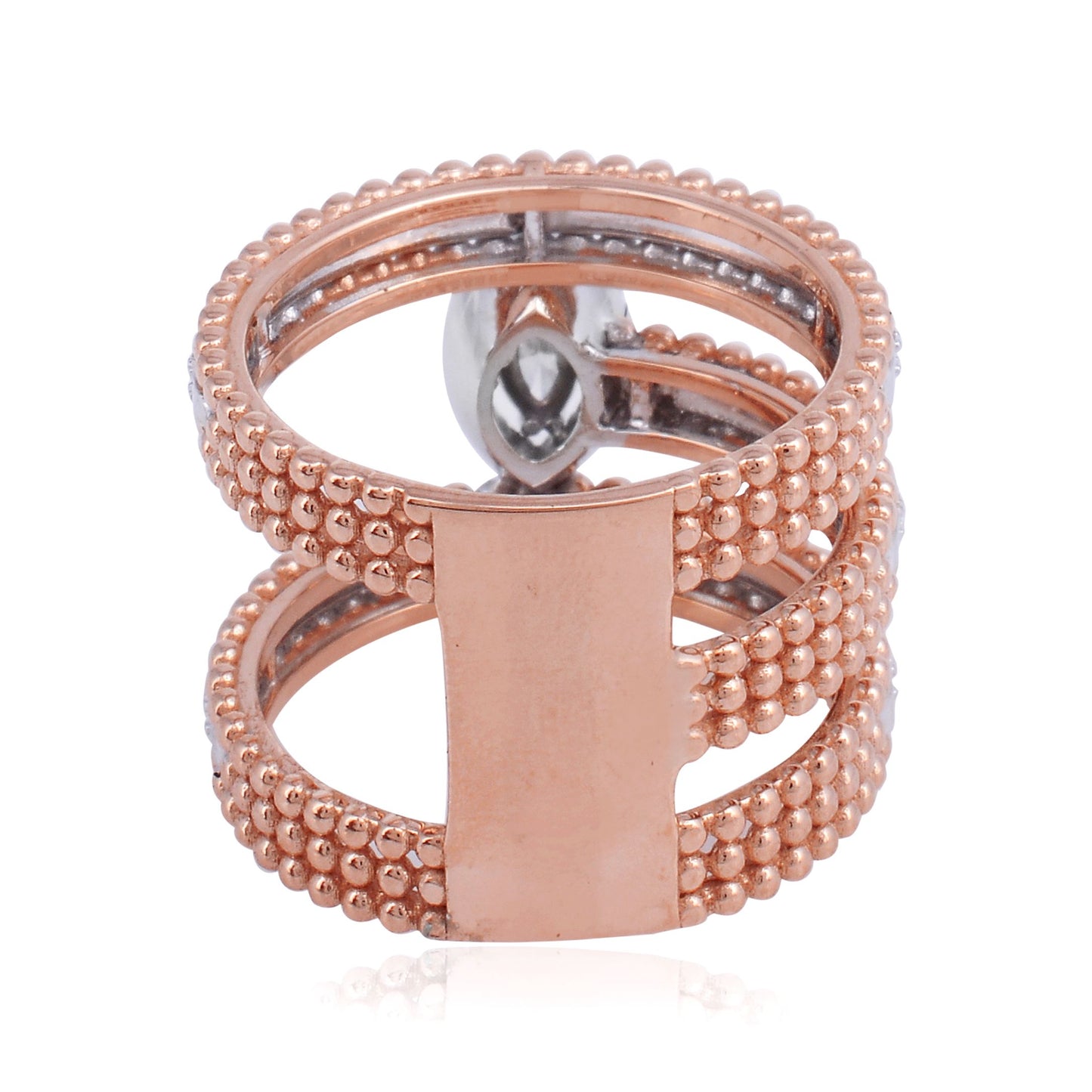 0.7 TCW Solid 18Kt Rose Gold SI Clarity HI Color Diamond Double Band Designer Ring