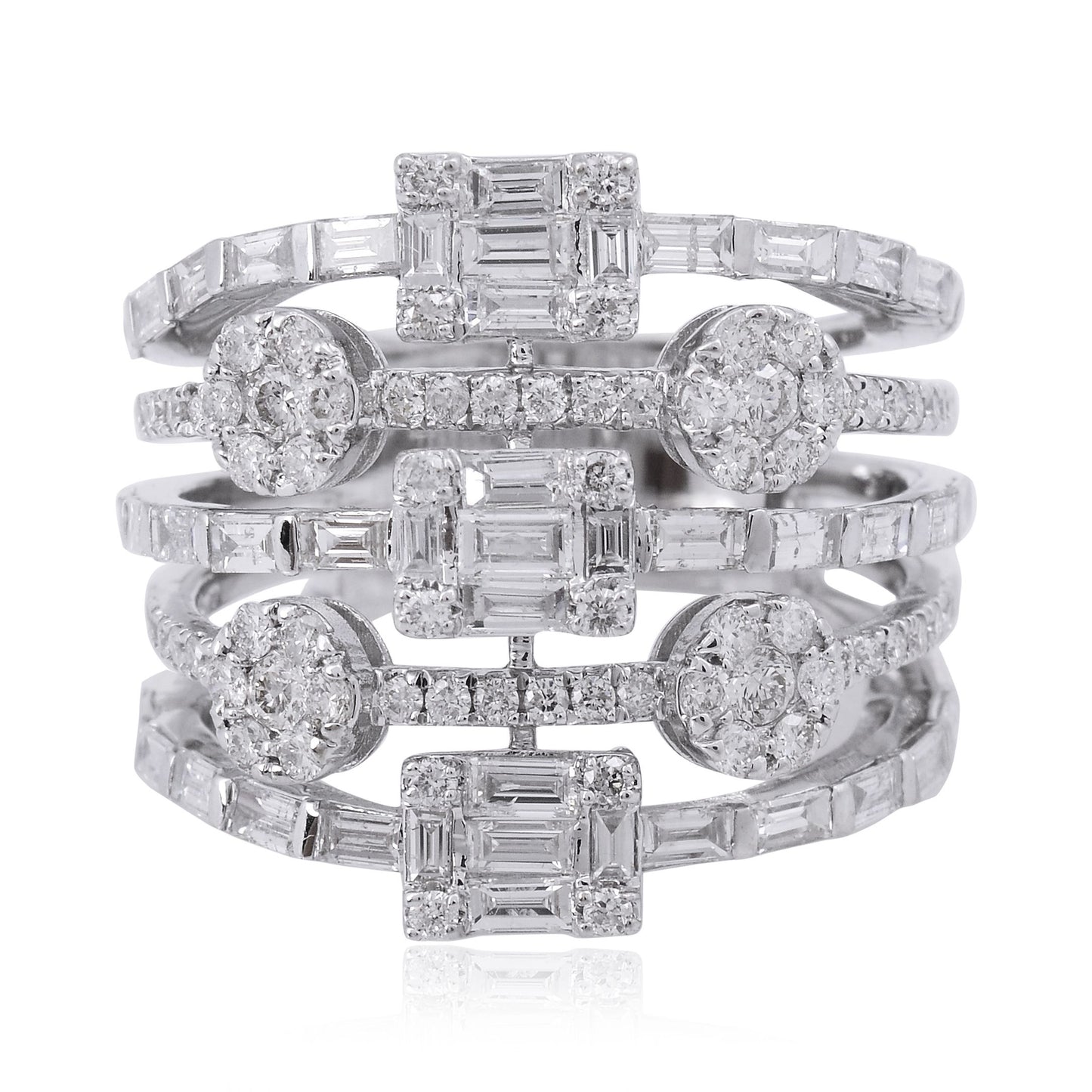 3.4 TCW Solid 18Kt White Gold SI Clarity HI Color Diamond Multi Layer Band Ring