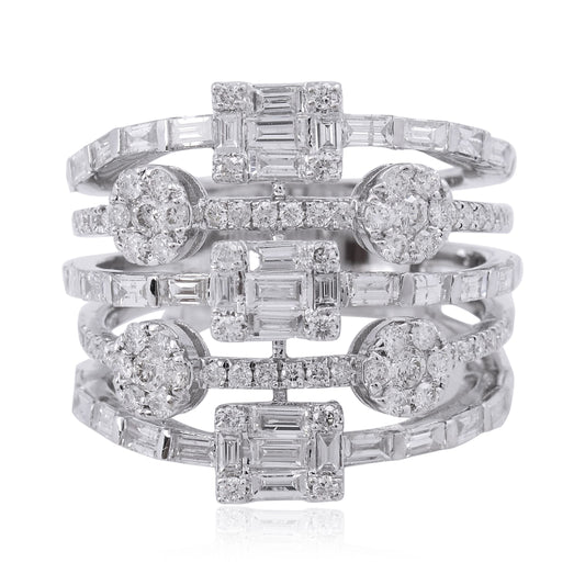 3.4 TCW Solid 18Kt White Gold SI Clarity HI Color Diamond Multi Layer Band Ring