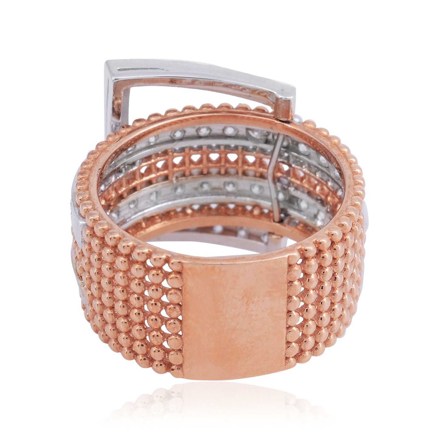 1.2 TCW Solid 18Kt Rose Gold SI Clarity HI Color Diamond Belt Buckle Ring