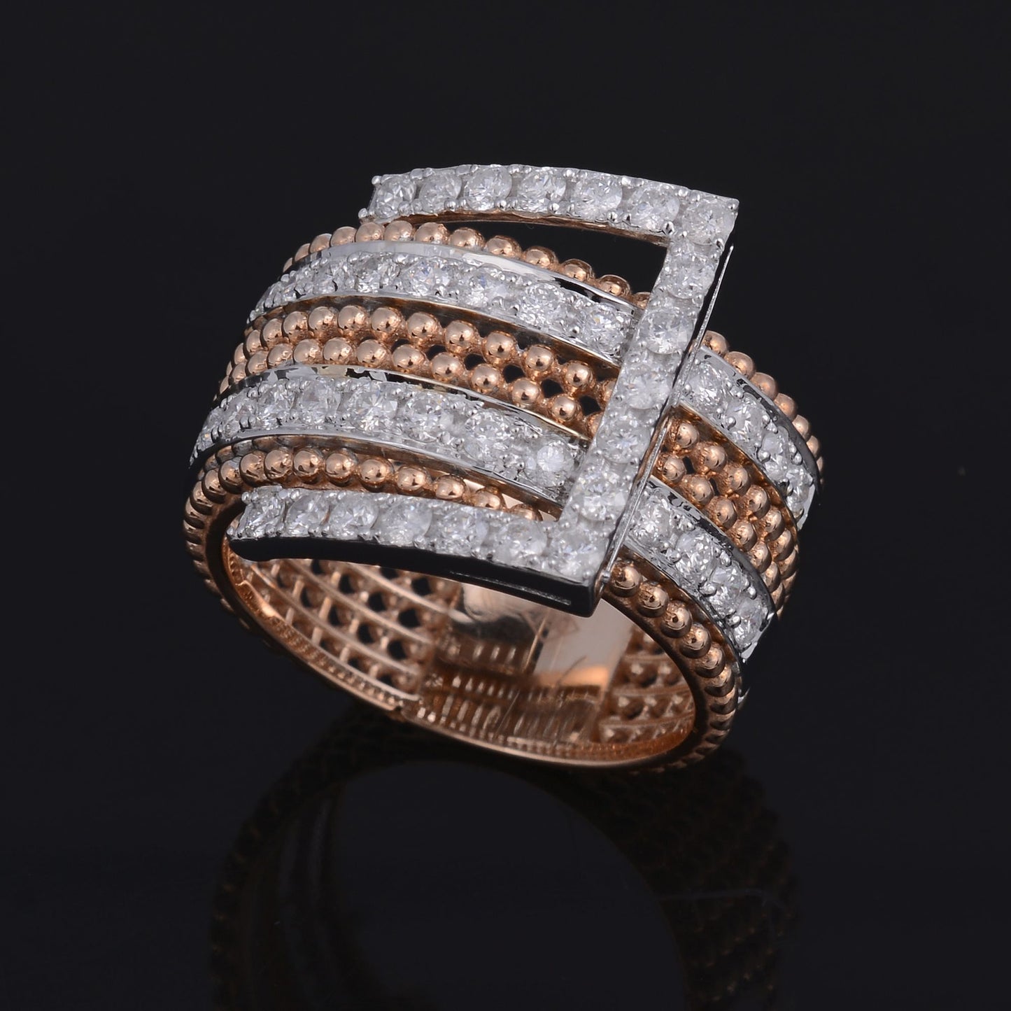 1.2 TCW Solid 18Kt Rose Gold SI Clarity HI Color Diamond Belt Buckle Ring