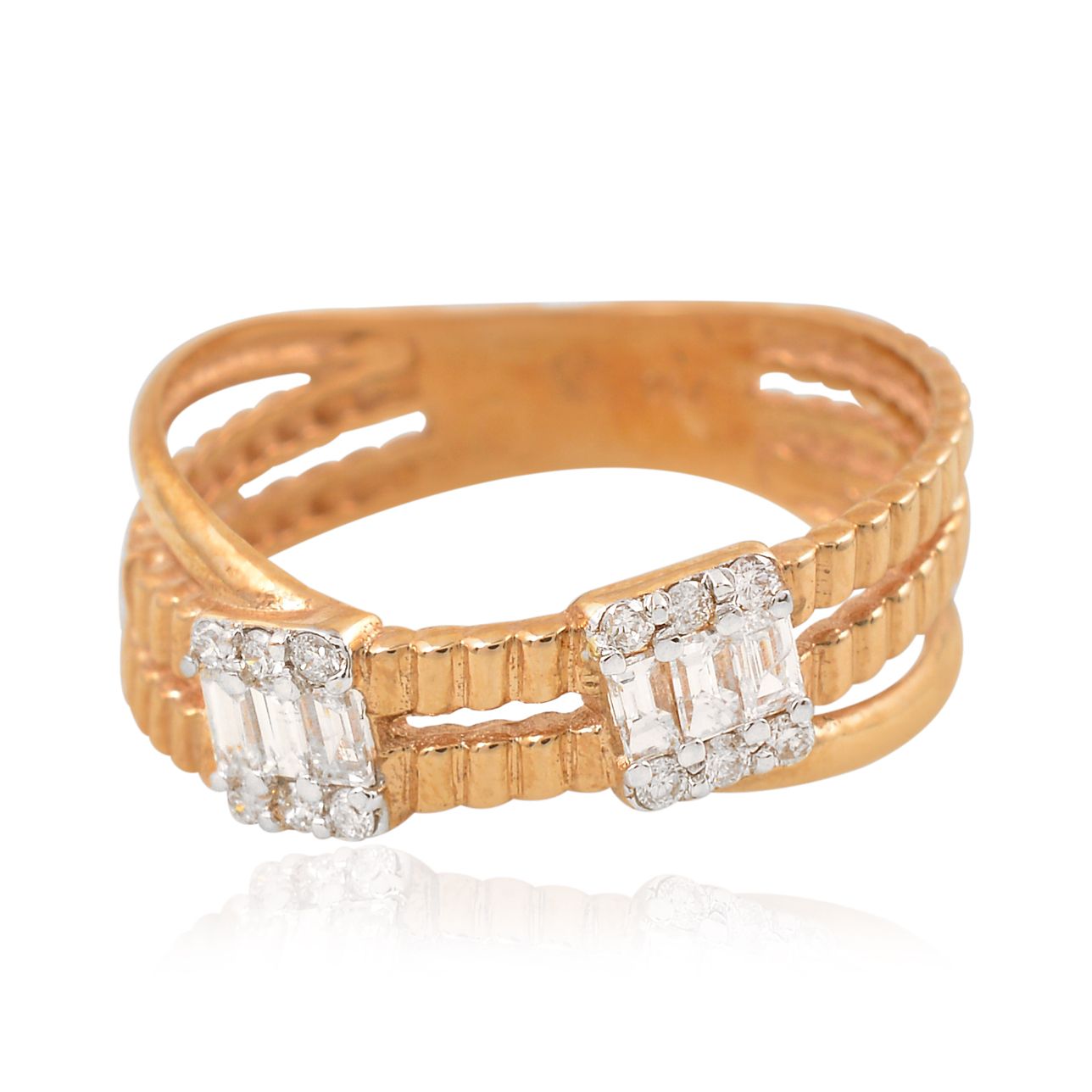 0.35 TCW Solid 18Kt Rose Gold SI Clarity HI Color Diamond Criss Cross Ring