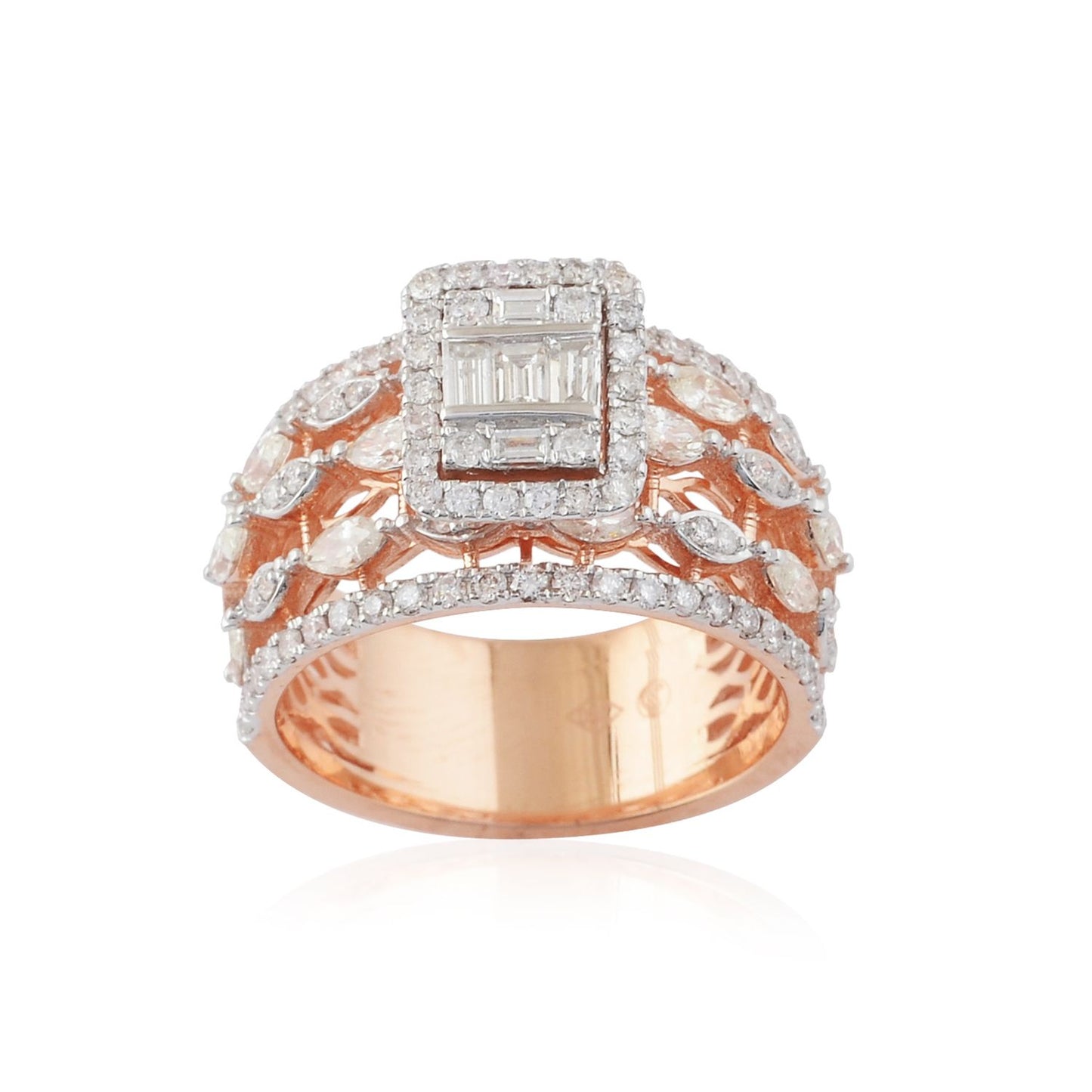 1.85 TCW Solid 18Kt Rose Gold SI Clarity HI Color Diamond Fine Ring Spectrum Jewelry Brand